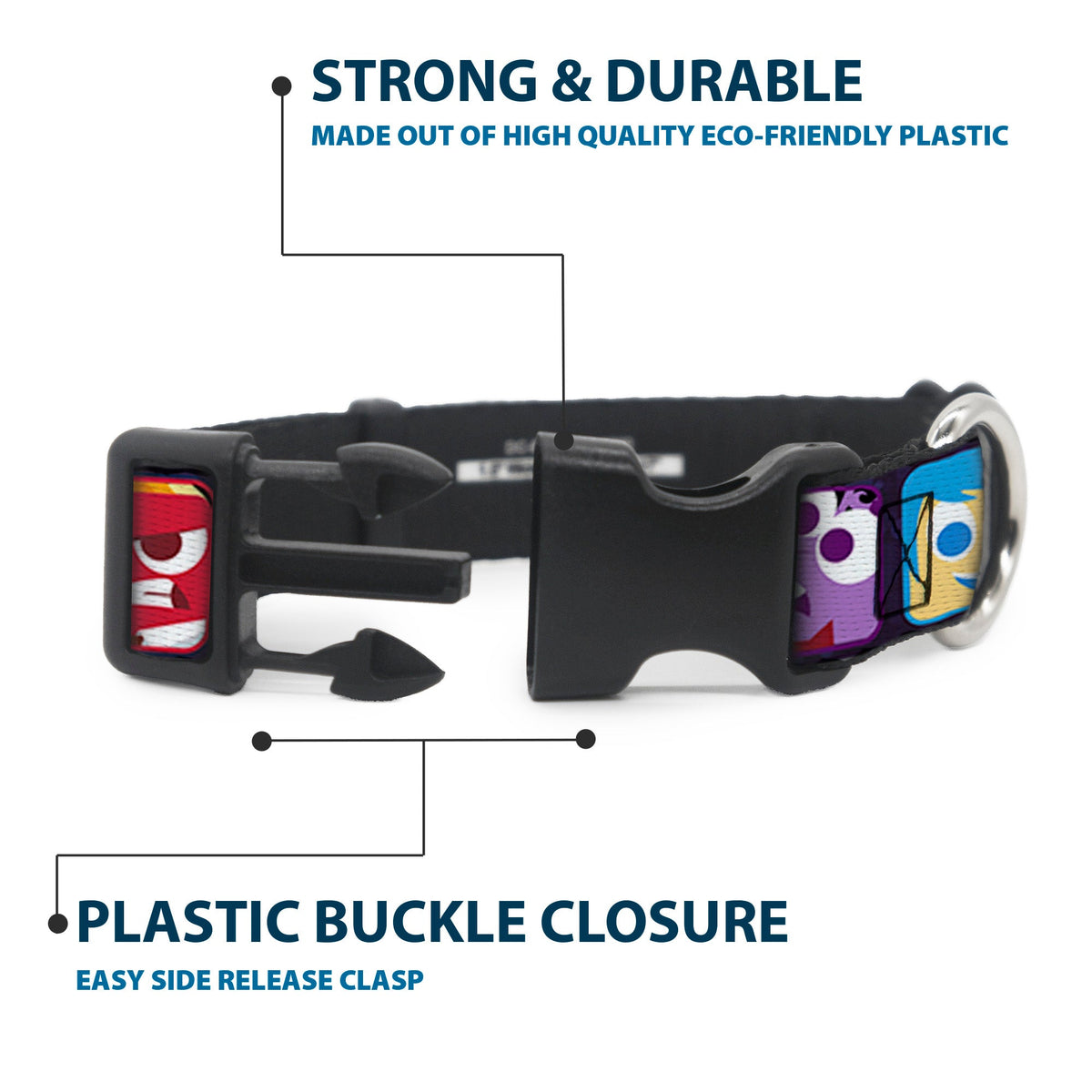 Plastic Clip Collar - Inside Out 6-Character Esxpression Blocks Purple/Multi Color