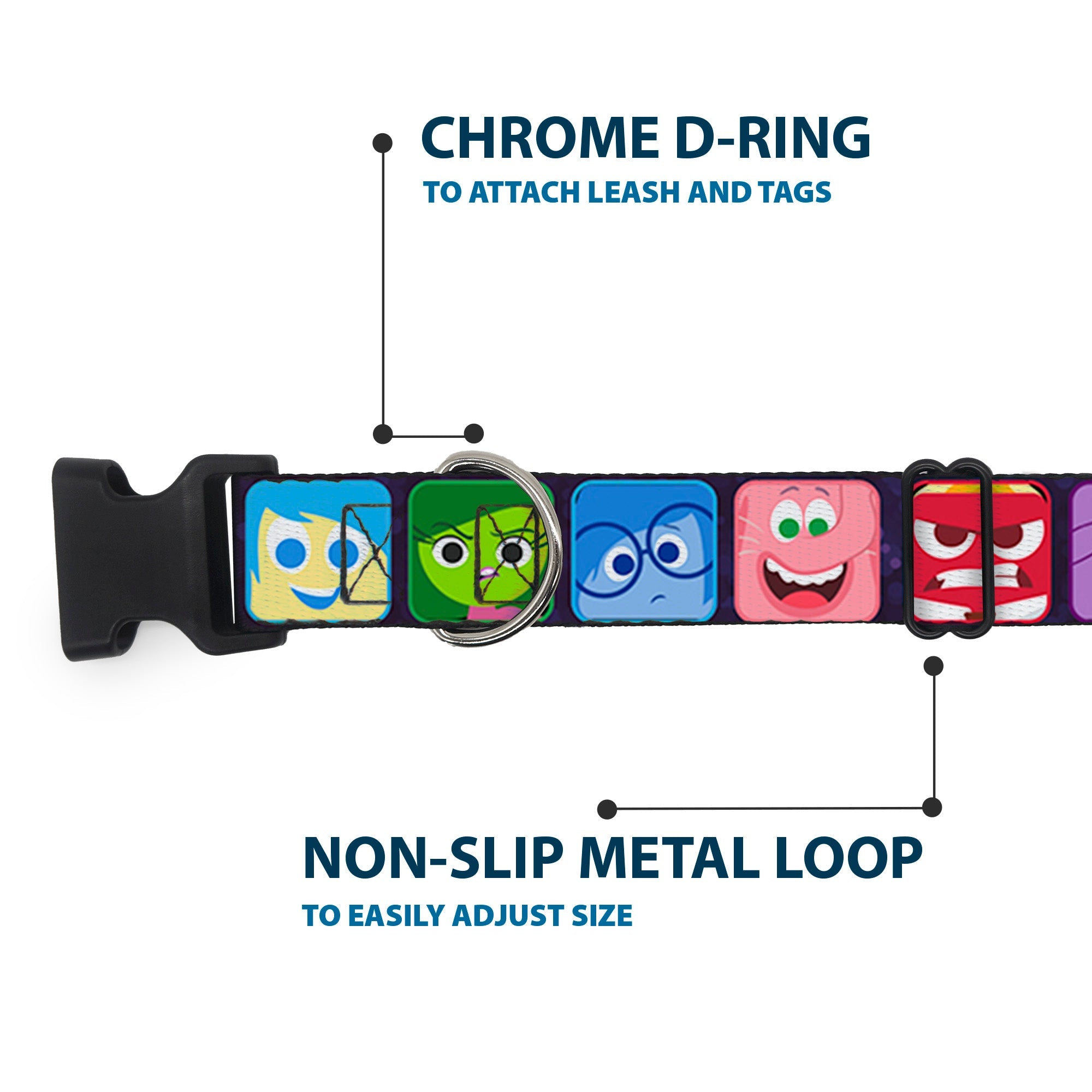 Plastic Clip Collar - Inside Out 6-Character Esxpression Blocks Purple/Multi Color