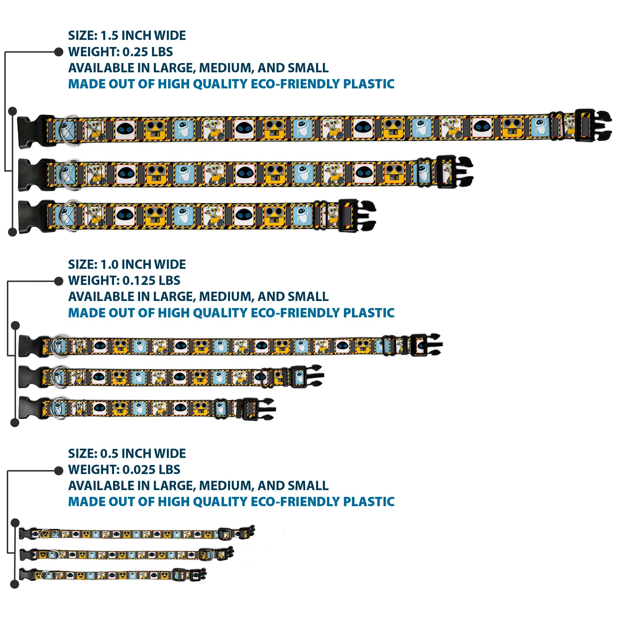 Plastic Clip Collar - WALL-E & EVE Pose/Face Hazard Blocks Gray/Yellow/Black