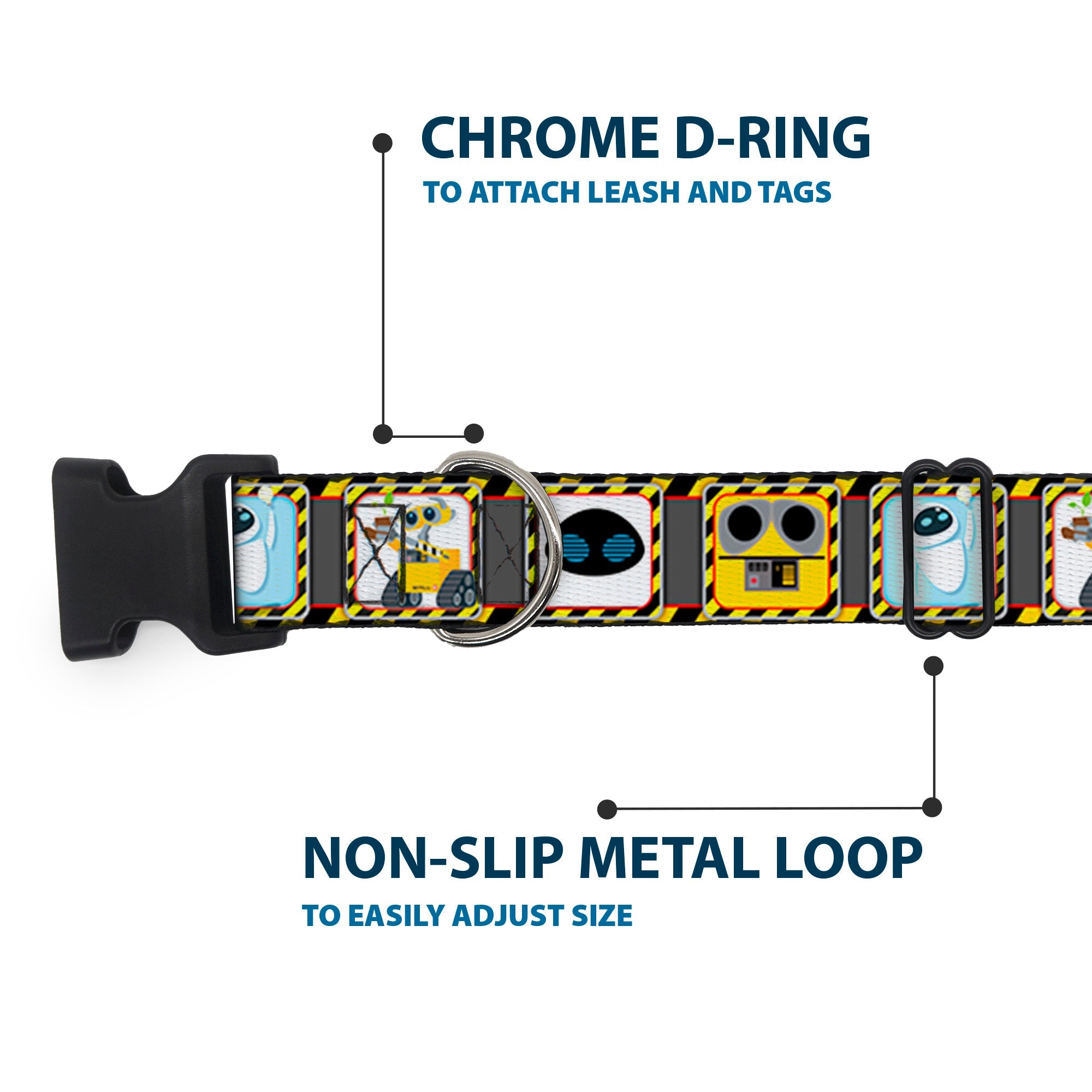 Plastic Clip Collar - WALL-E & EVE Pose/Face Hazard Blocks Gray/Yellow/Black