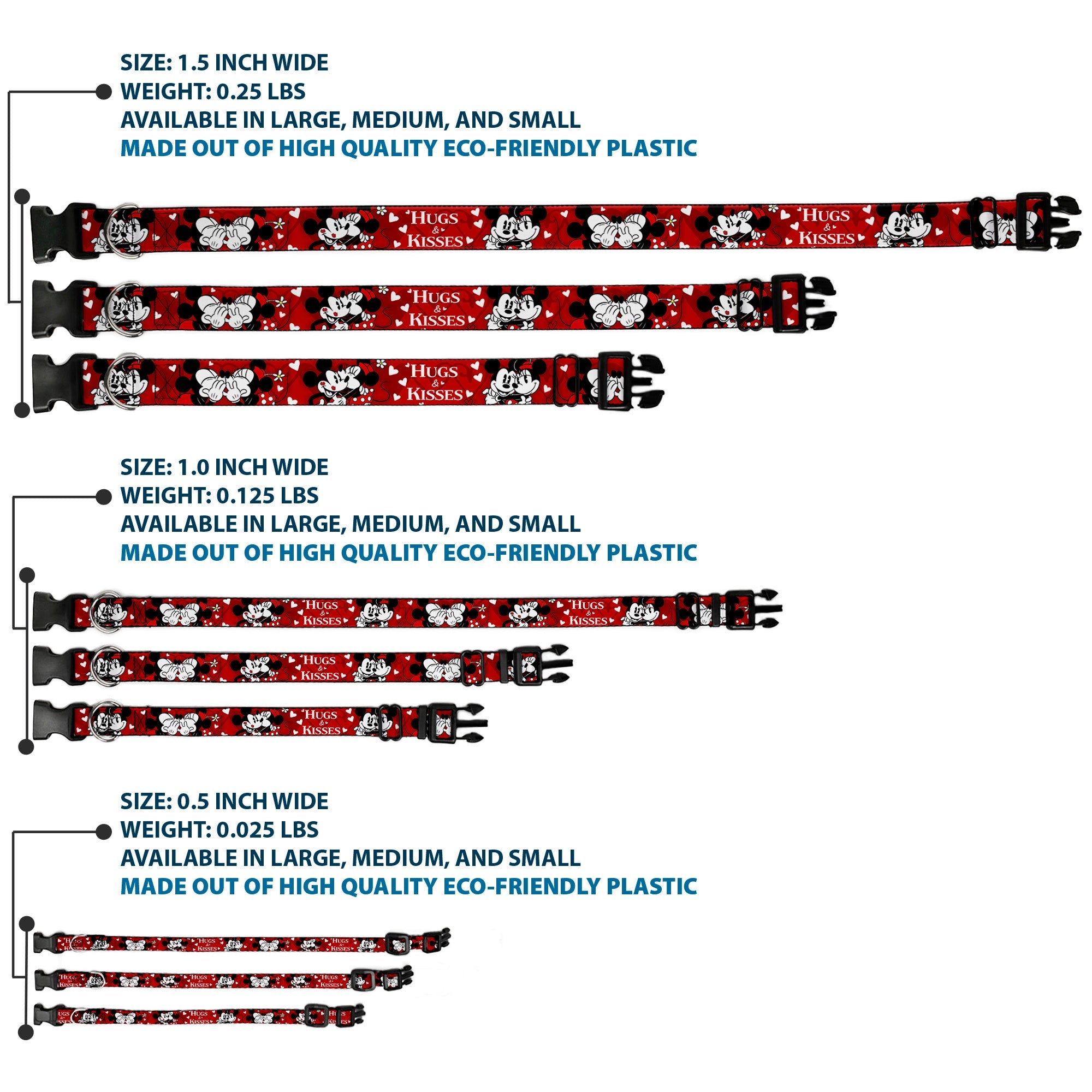 Plastic Clip Collar - Mickey & Minnie HUGS & KISSES Poses Reds/White