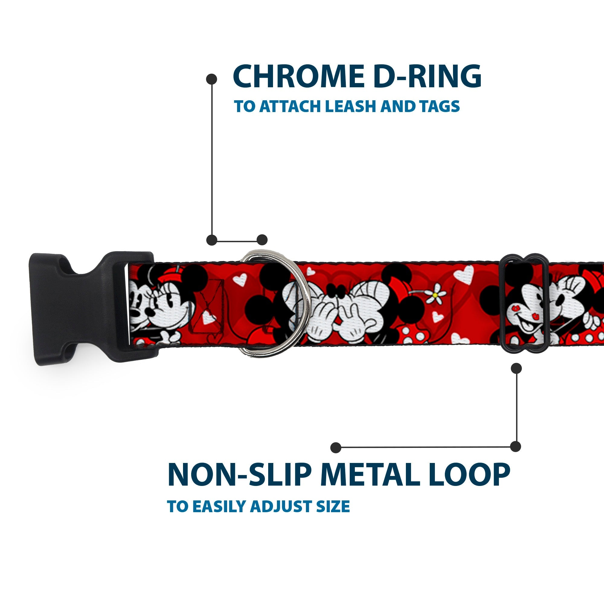 Plastic Clip Collar - Mickey & Minnie HUGS & KISSES Poses Reds/White