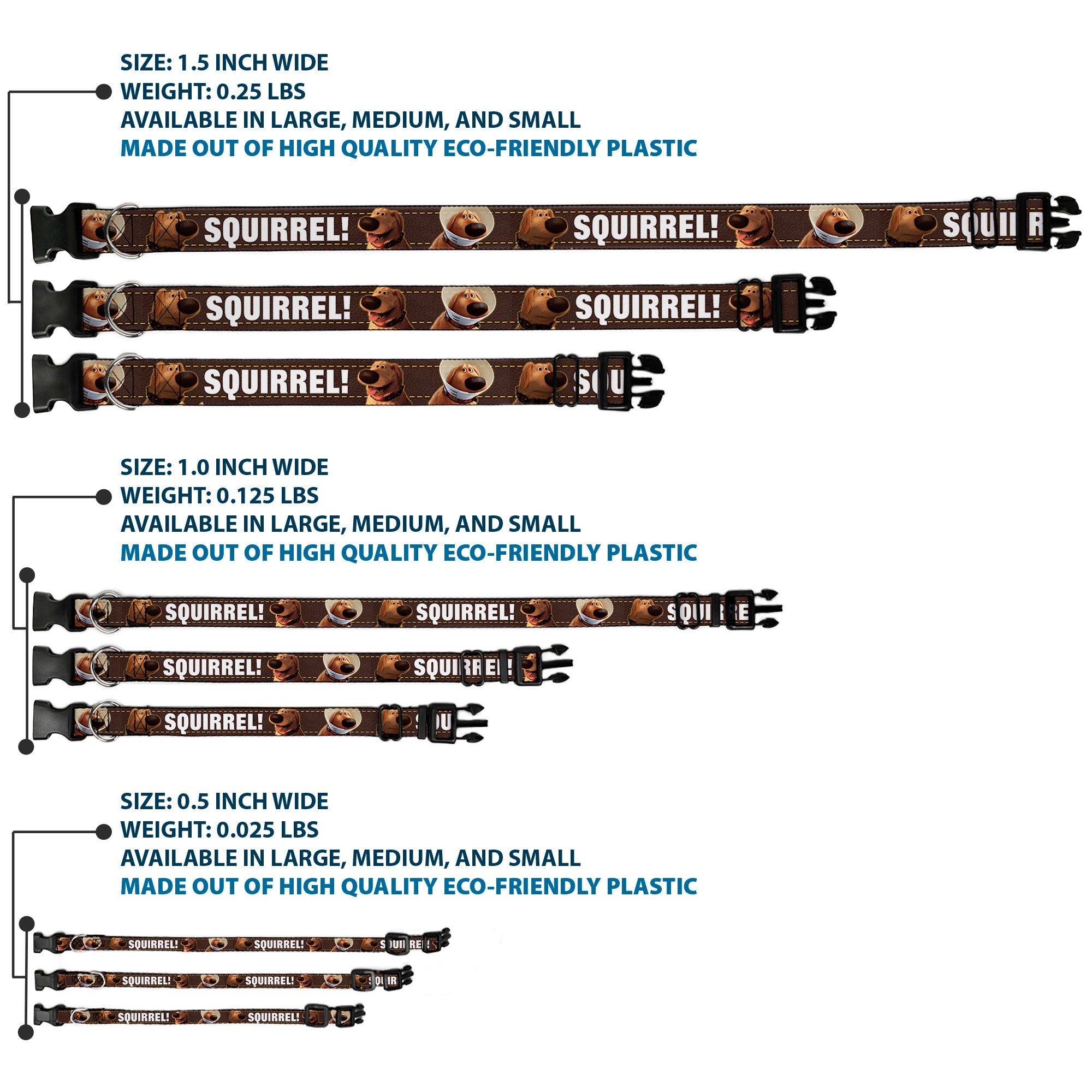 Plastic Clip Collar - Dug 3-Poses/SQUIRREL! Brown/Yellow/White