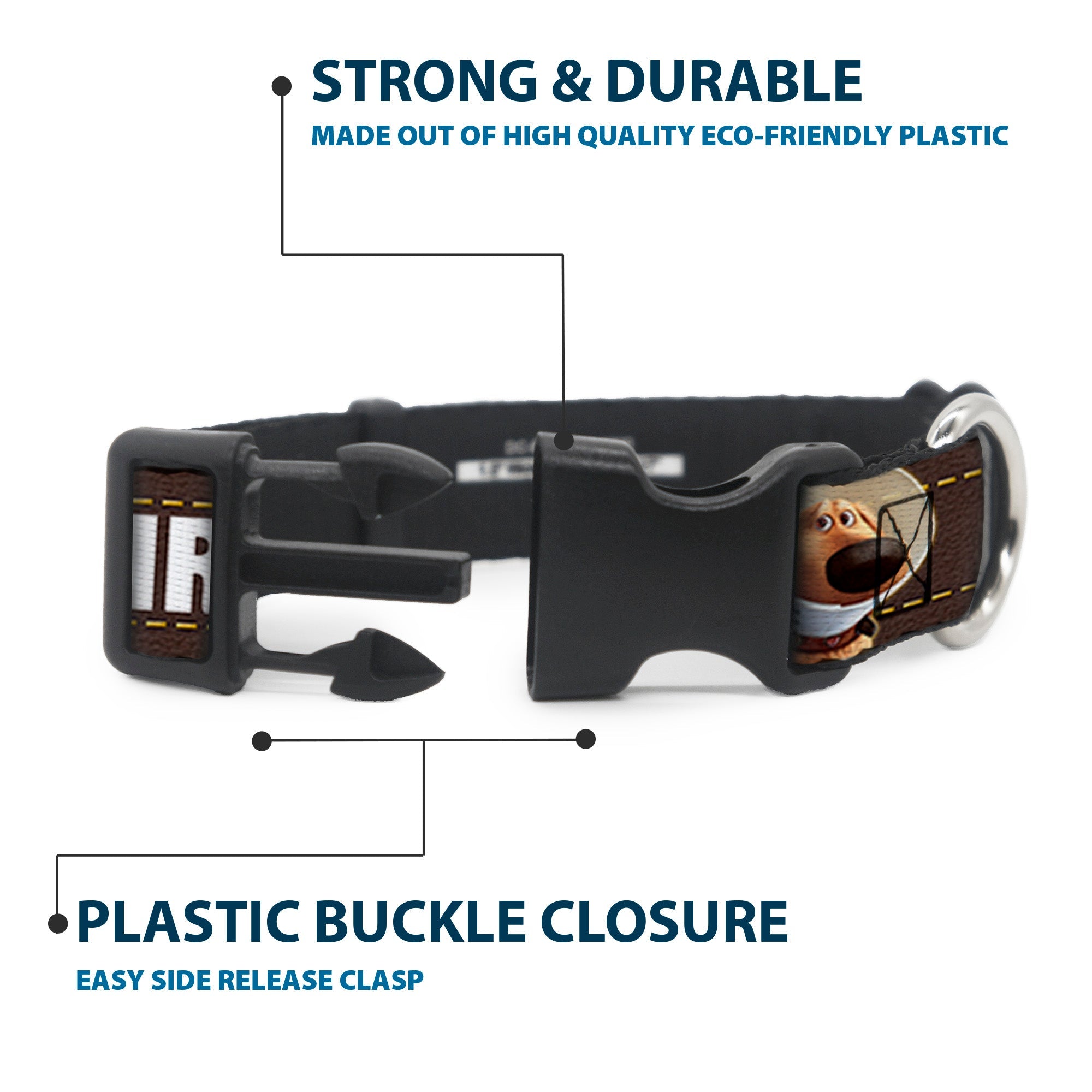 Plastic Clip Collar - Dug 3-Poses/SQUIRREL! Brown/Yellow/White