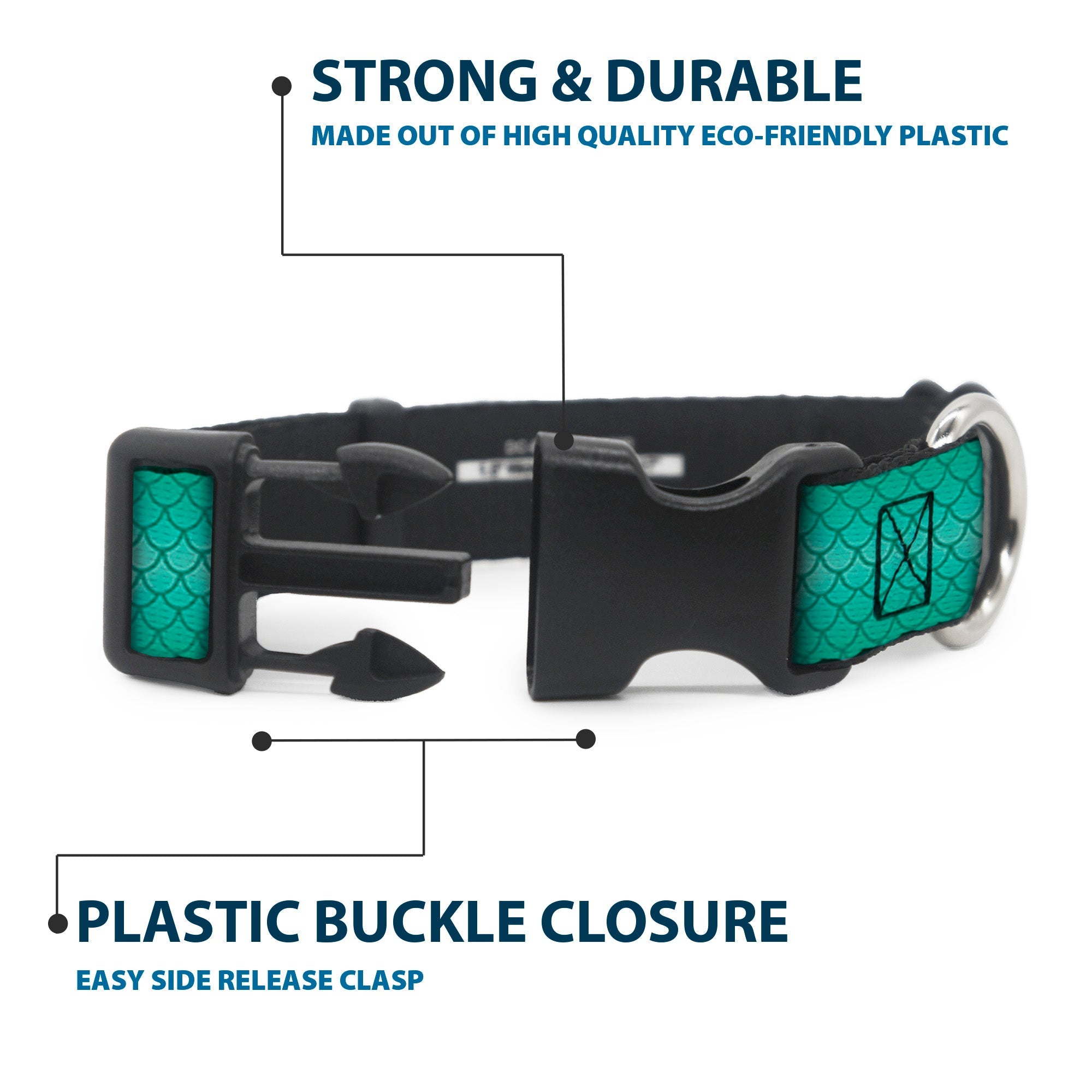 Plastic Clip Collar - Ariels Scales Turquoise Blues