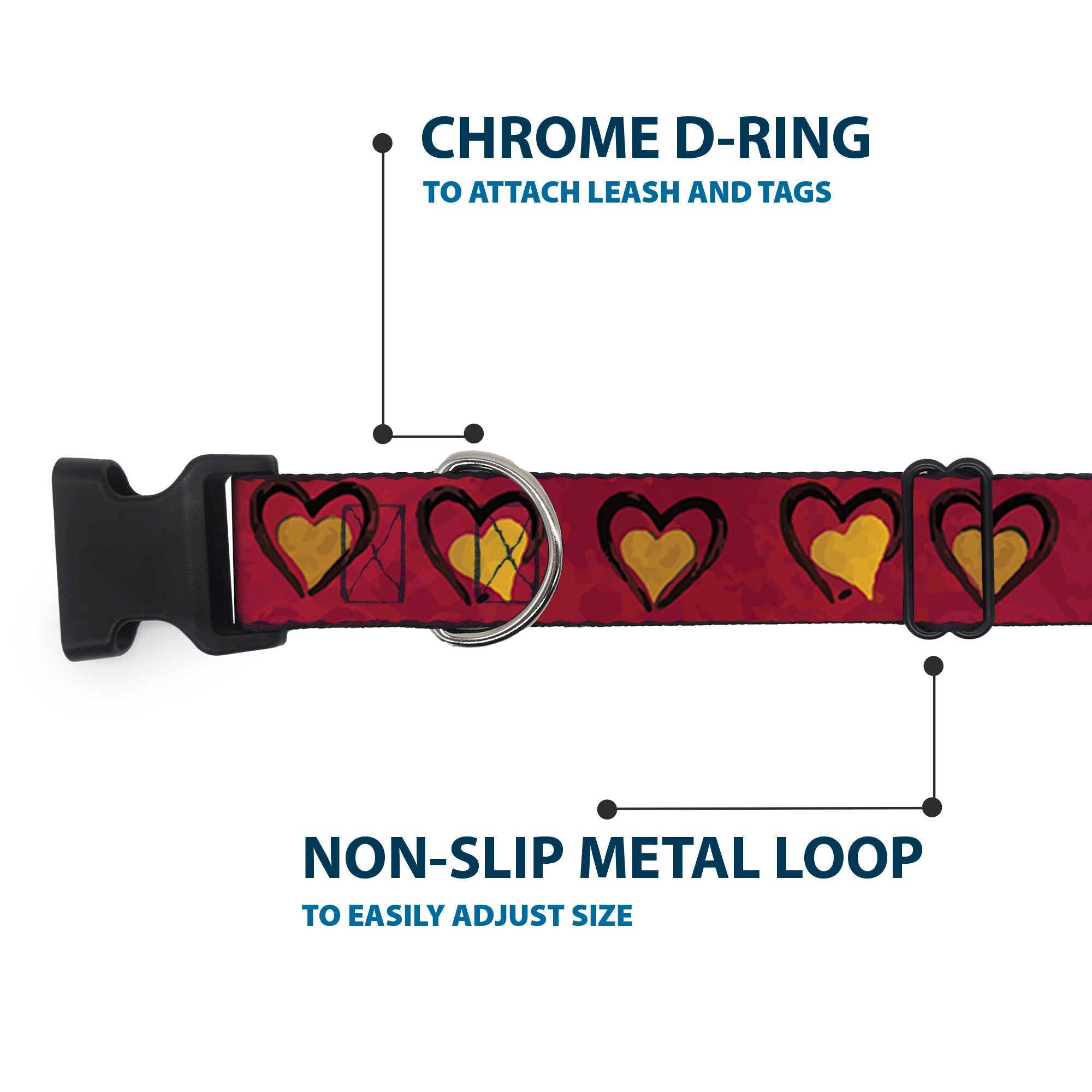 Plastic Clip Collar - Alice in Wonderland Queens Hearts Reds/Black/Gold