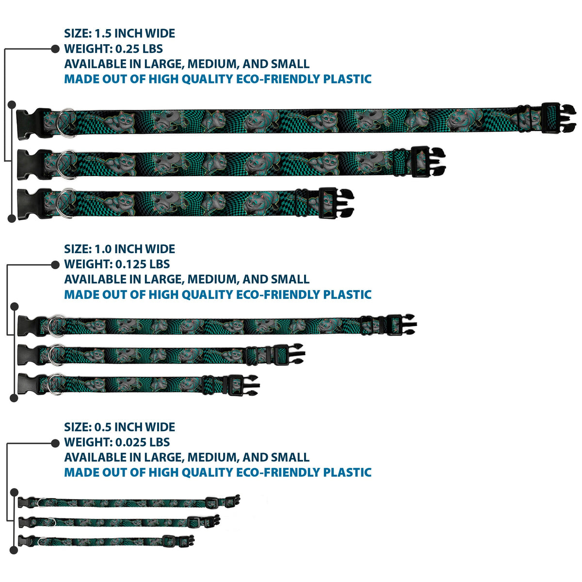 Plastic Clip Collar - Cheshire Cat 4-Poses Checkers Teal/Black