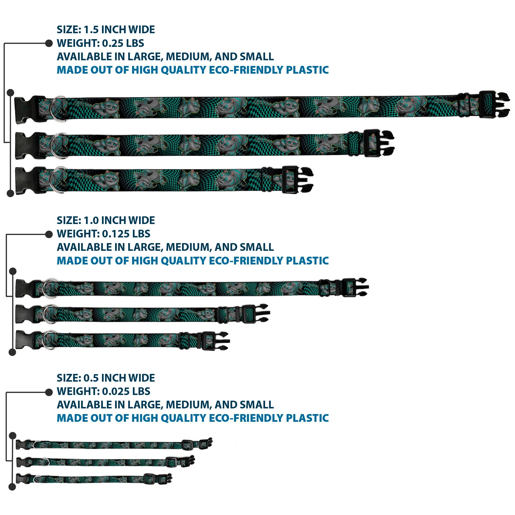 Plastic Clip Collar - Cheshire Cat 4-Poses Checkers Teal/Black