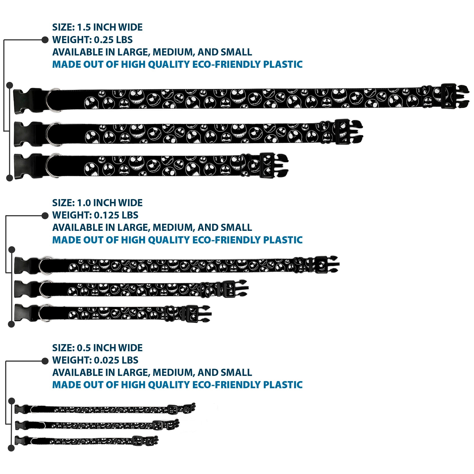 Plastic Clip Collar - Jack Outline Expressions Scattered Black/White