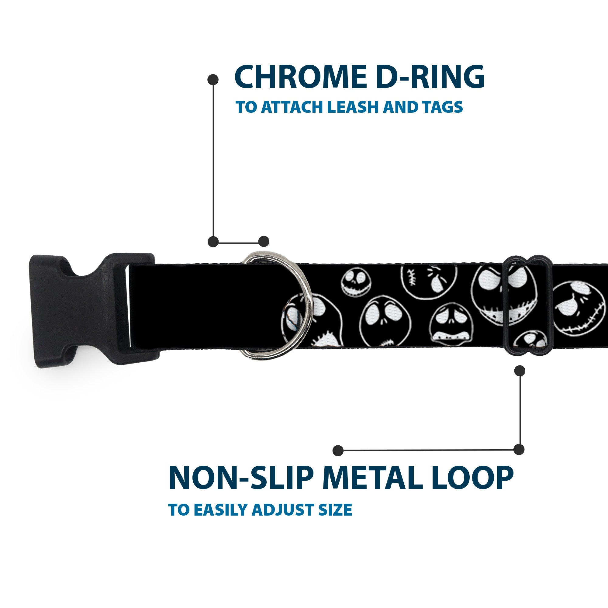 Plastic Clip Collar - Jack Outline Expressions Scattered Black/White