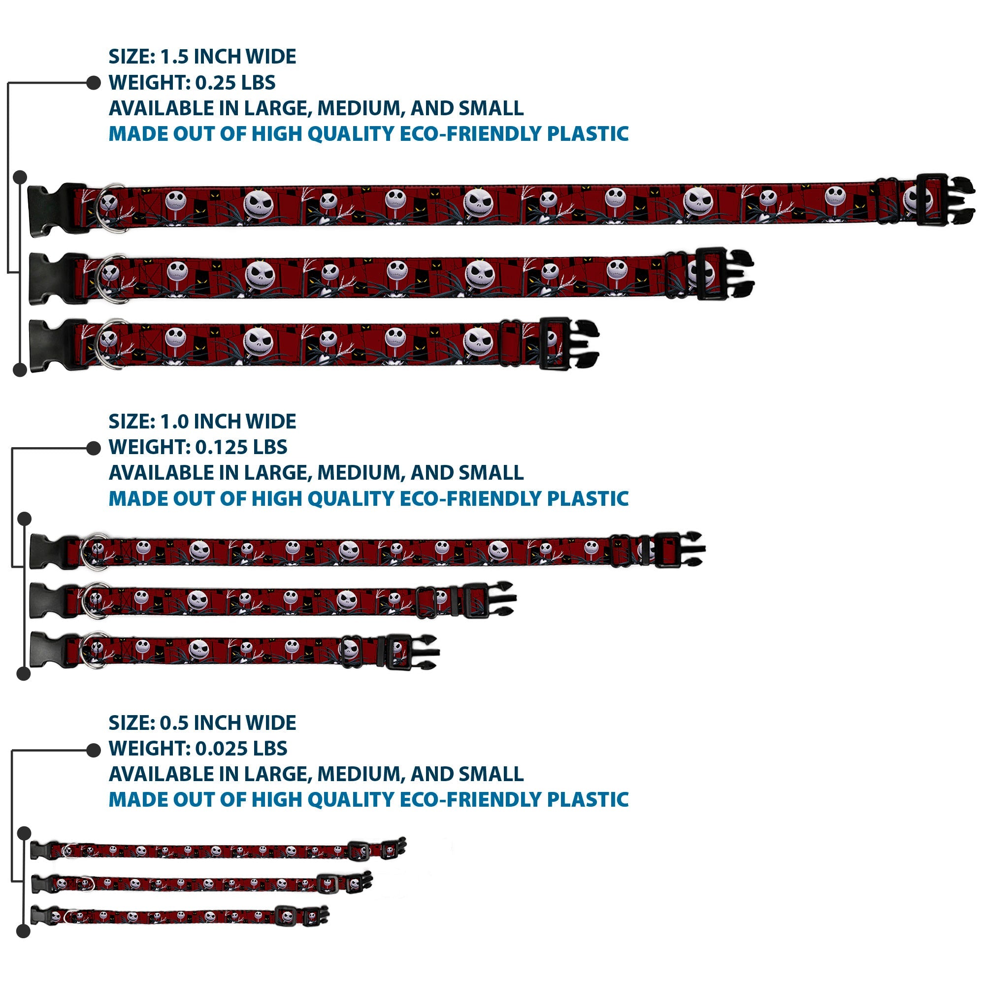 Plastic Clip Collar - Nightmare Before Christmas 3-Jack Poses/Peeping Eyes Burgundy/Black/Yellow