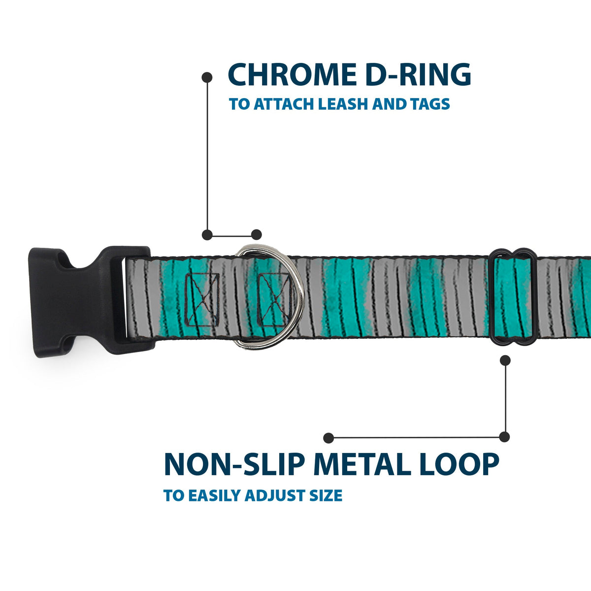 Plastic Clip Collar - Cheshire Cat Stripes Gray/Teal/Black
