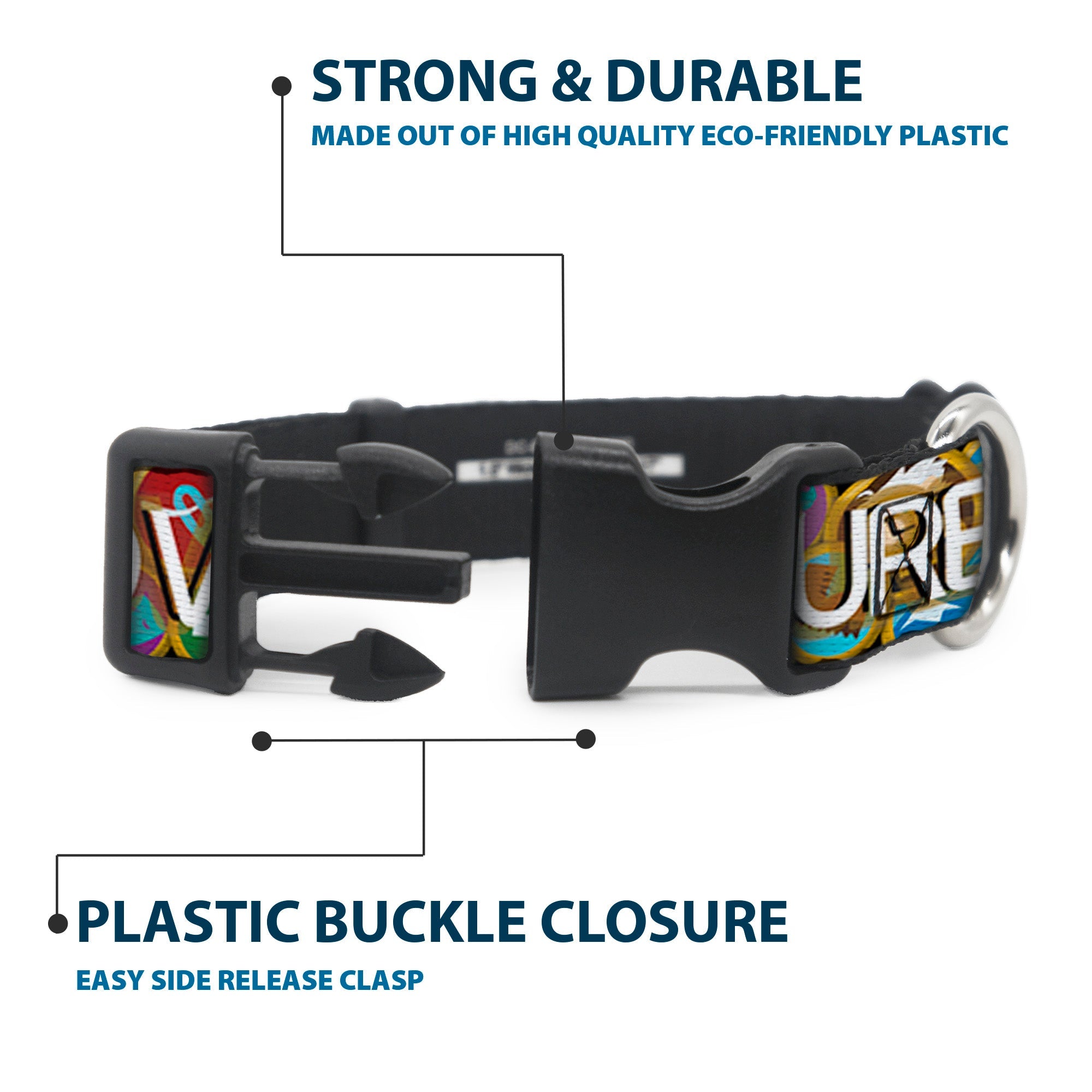 Plastic Clip Collar - ADVENTURE IS OUT THERE/Stacked Wilderness Explorer Badges Tan/Multi Color/White