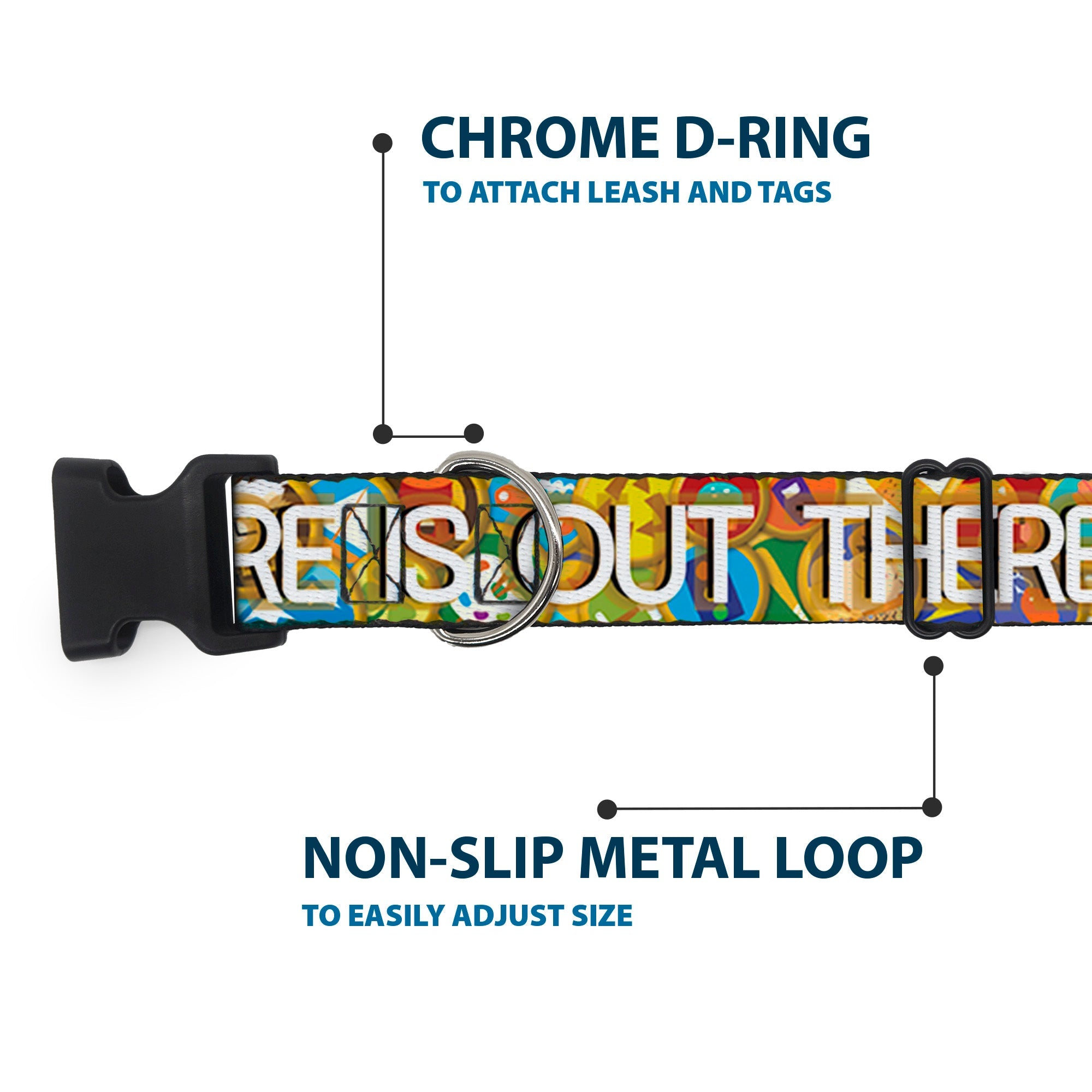 Plastic Clip Collar - ADVENTURE IS OUT THERE/Stacked Wilderness Explorer Badges Tan/Multi Color/White