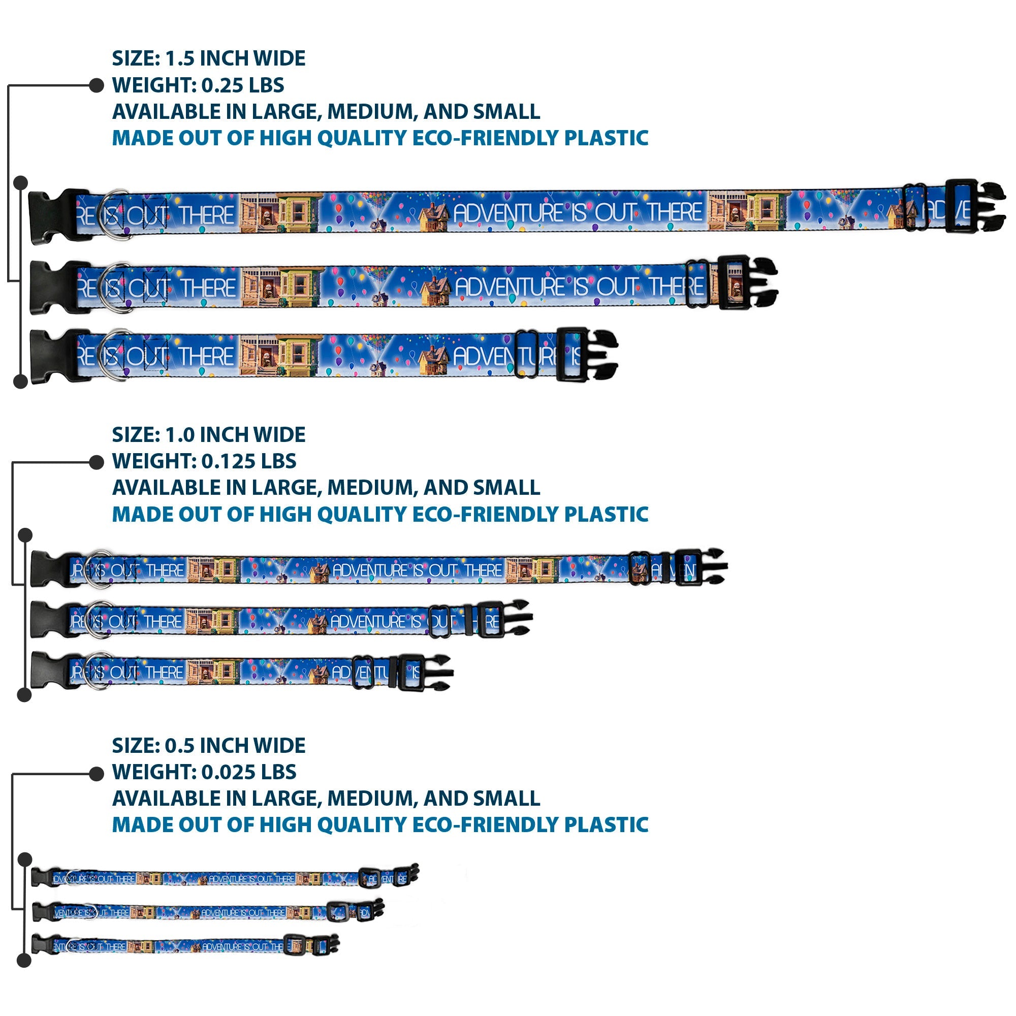 Plastic Clip Collar - ADVENTURE IS OUT THERE/Carl on Porch/Flying House/Balloons Blues/White/Multi Color