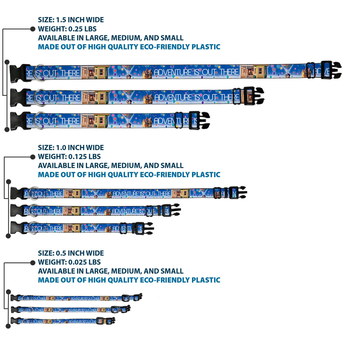 Plastic Clip Collar - ADVENTURE IS OUT THERE/Carl on Porch/Flying House/Balloons Blues/White/Multi Color