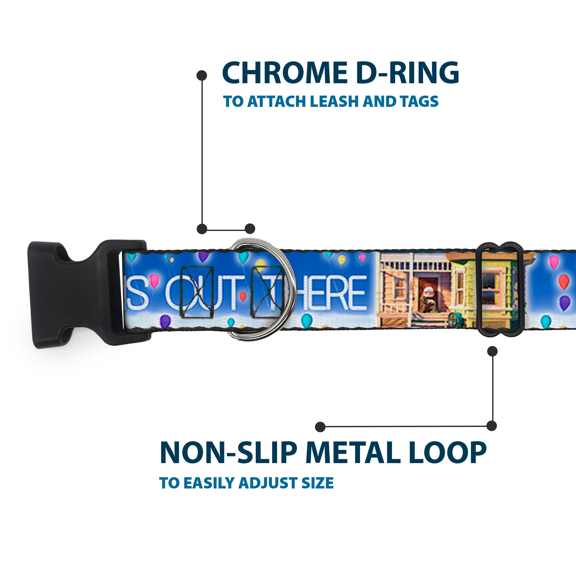 Plastic Clip Collar - ADVENTURE IS OUT THERE/Carl on Porch/Flying House/Balloons Blues/White/Multi Color