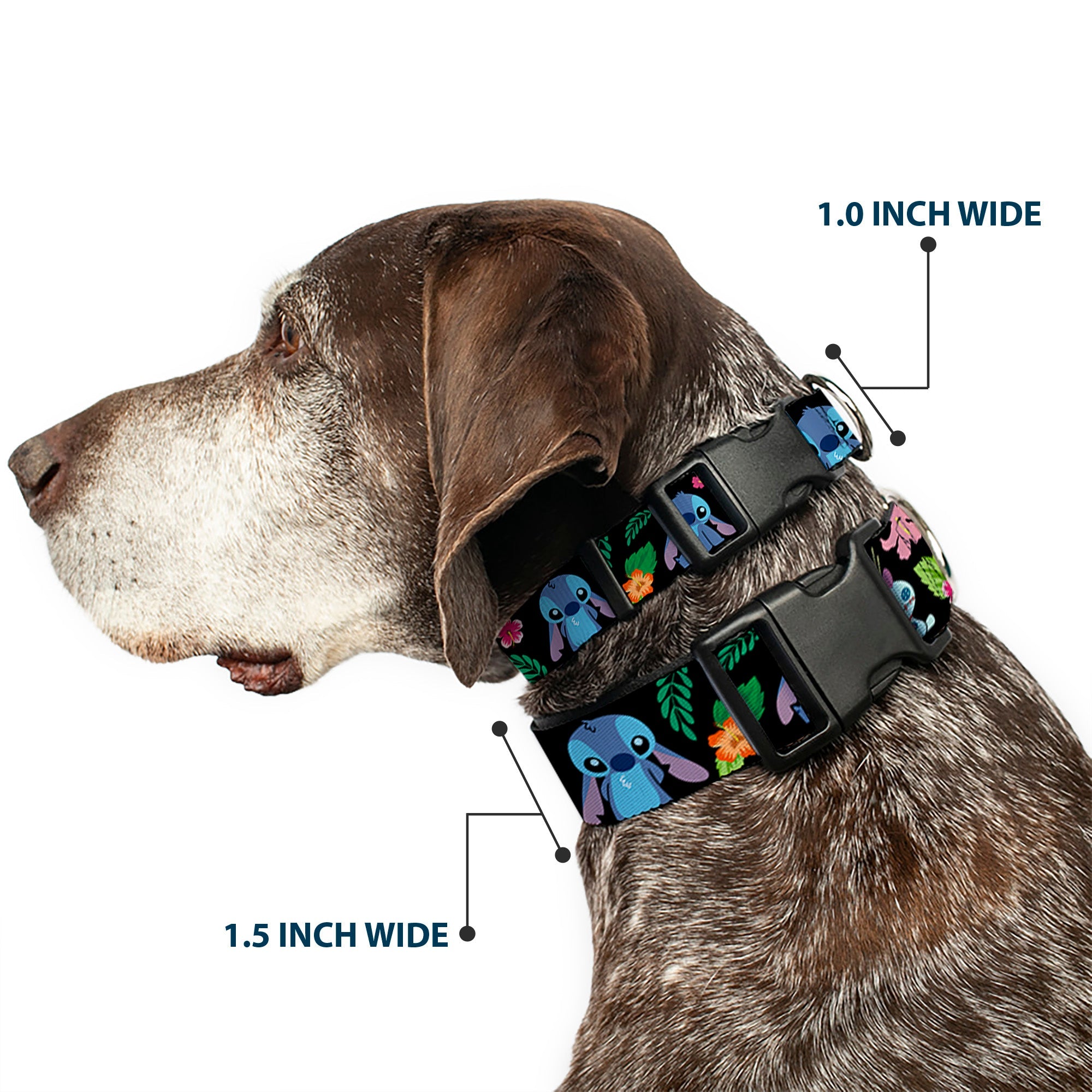 Plastic Clip Collar - OHANA MEANS FAMILY/Stitch & Scrump Poses/Tropical Flora Black/White/Multi Color