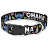 Plastic Clip Collar - OHANA MEANS FAMILY/Stitch & Scrump Poses/Tropical Flora Black/White/Multi Color