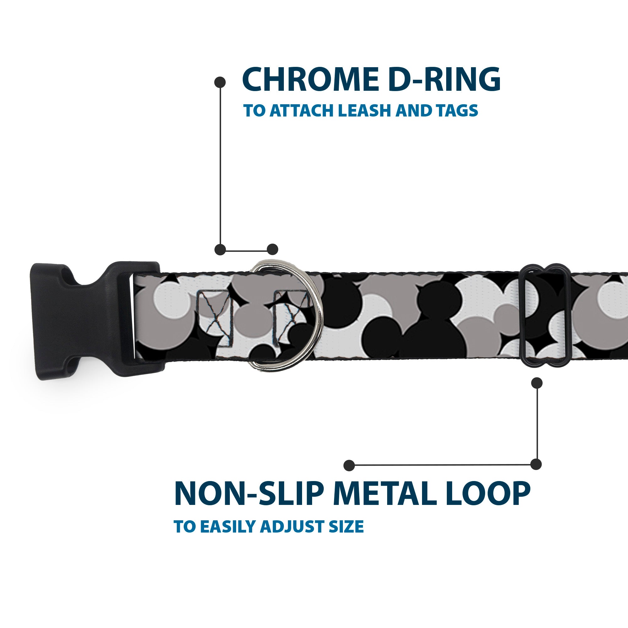 Plastic Clip Collar - Mickey Mouse Head Stacked Black/Grays