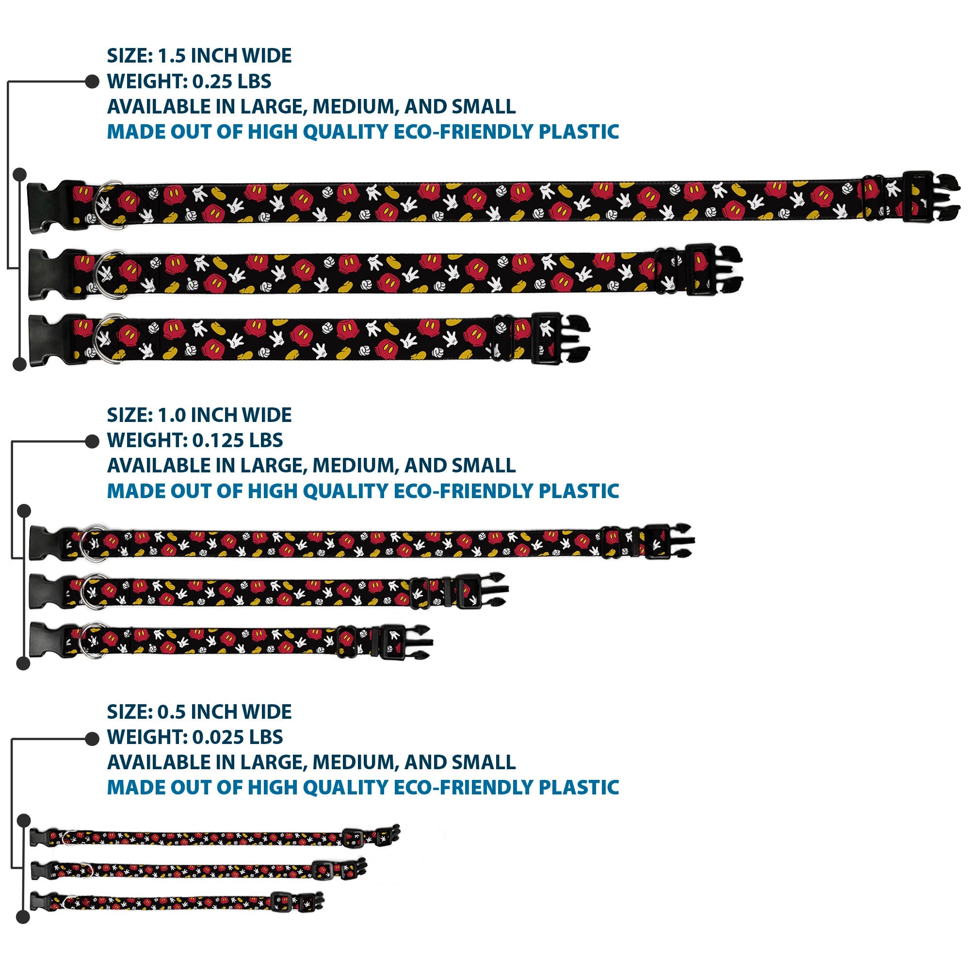 Plastic Clip Collar - Mickey Mouse Costume Elements Scattered Black