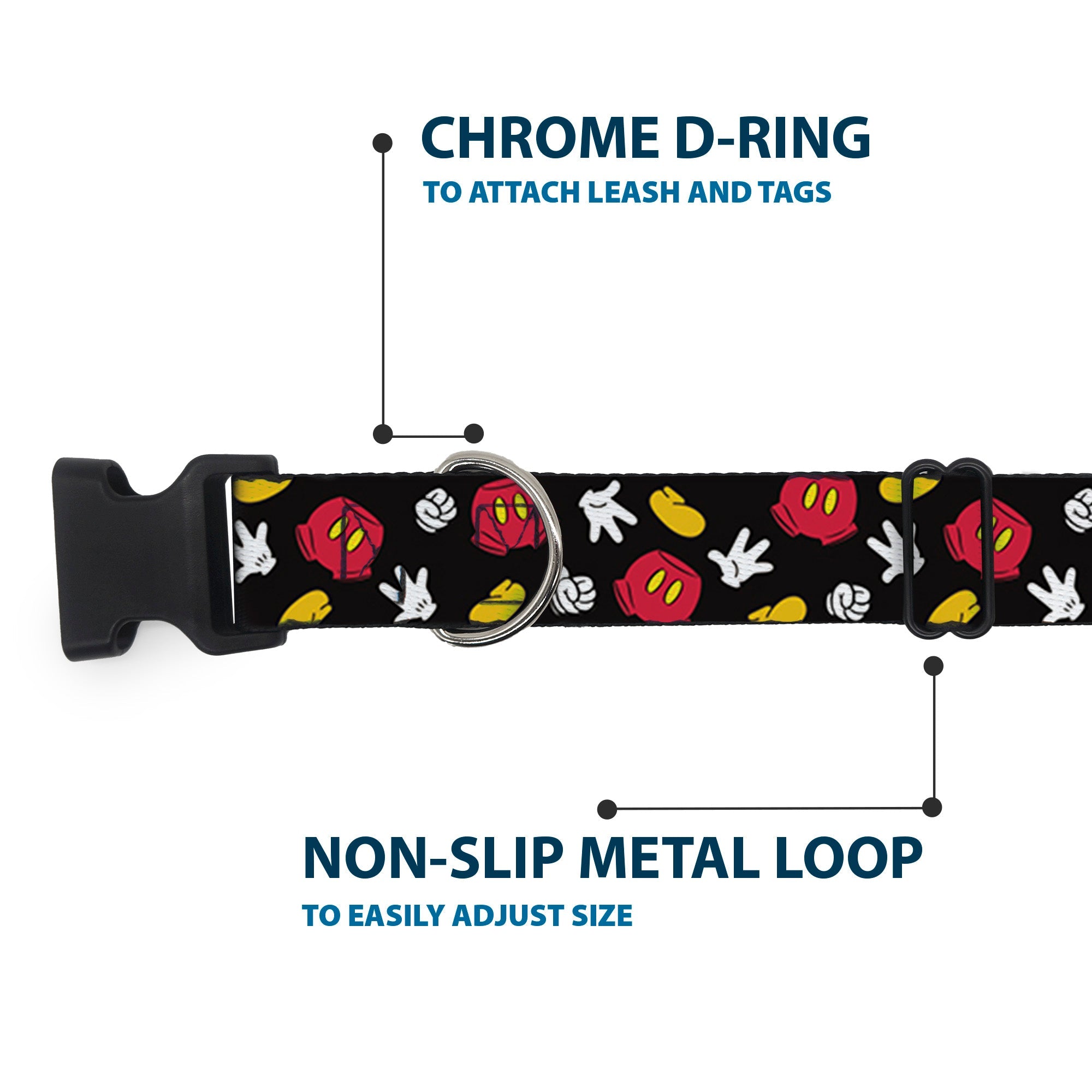 Plastic Clip Collar - Mickey Mouse Costume Elements Scattered Black