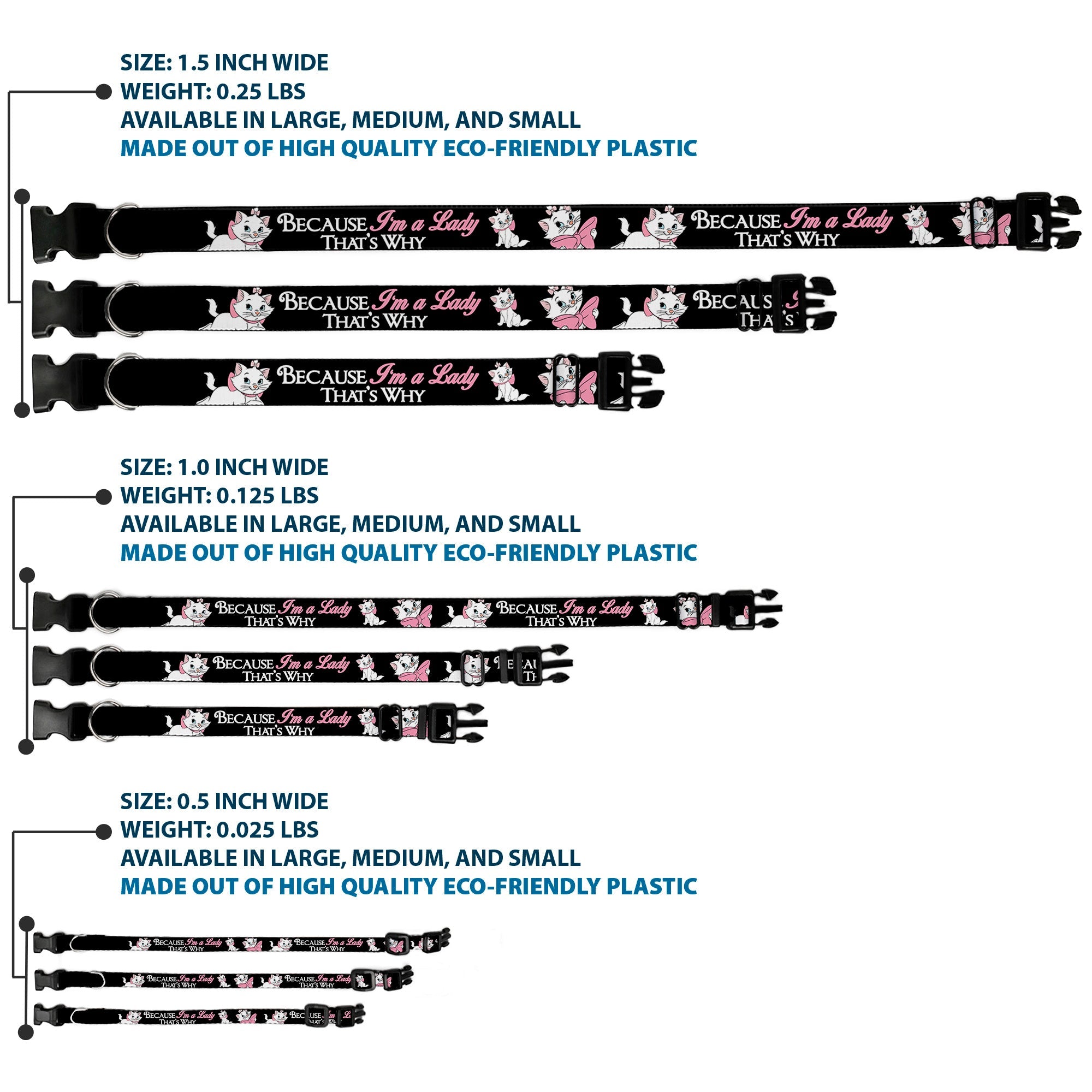 Plastic Clip Collar - Aristocats Marie 3-Poses BECAUSE IM A LADY THATS WHY Black/White/Pink