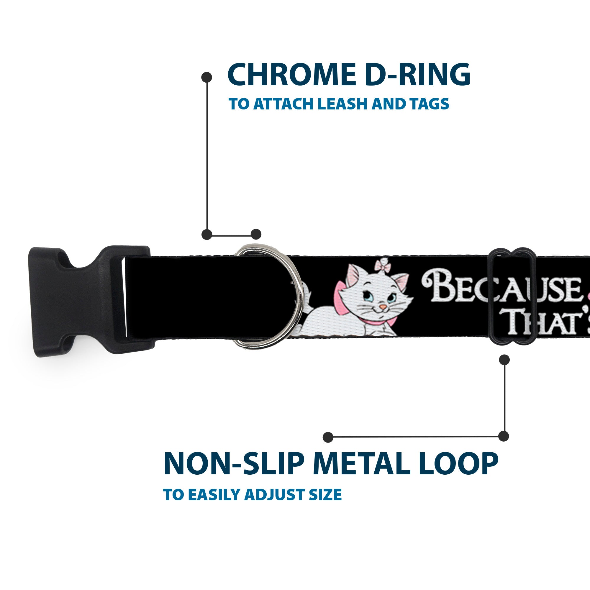 Plastic Clip Collar - Aristocats Marie 3-Poses BECAUSE IM A LADY THATS WHY Black/White/Pink