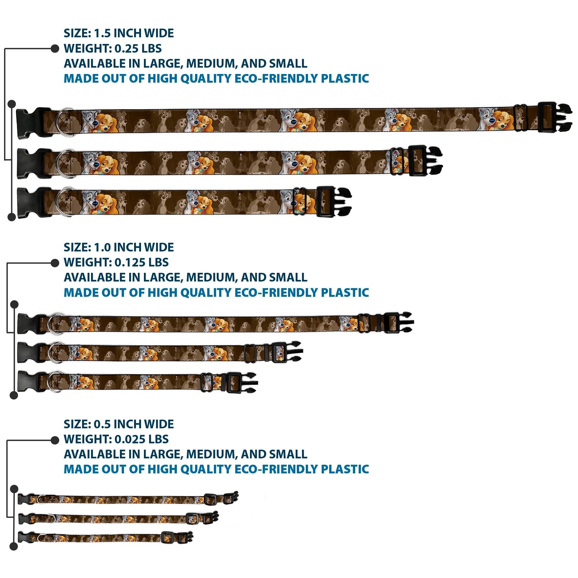 Plastic Clip Collar - Lady and Tramp 2-Poses/Spaghetti Kiss Scene Browns