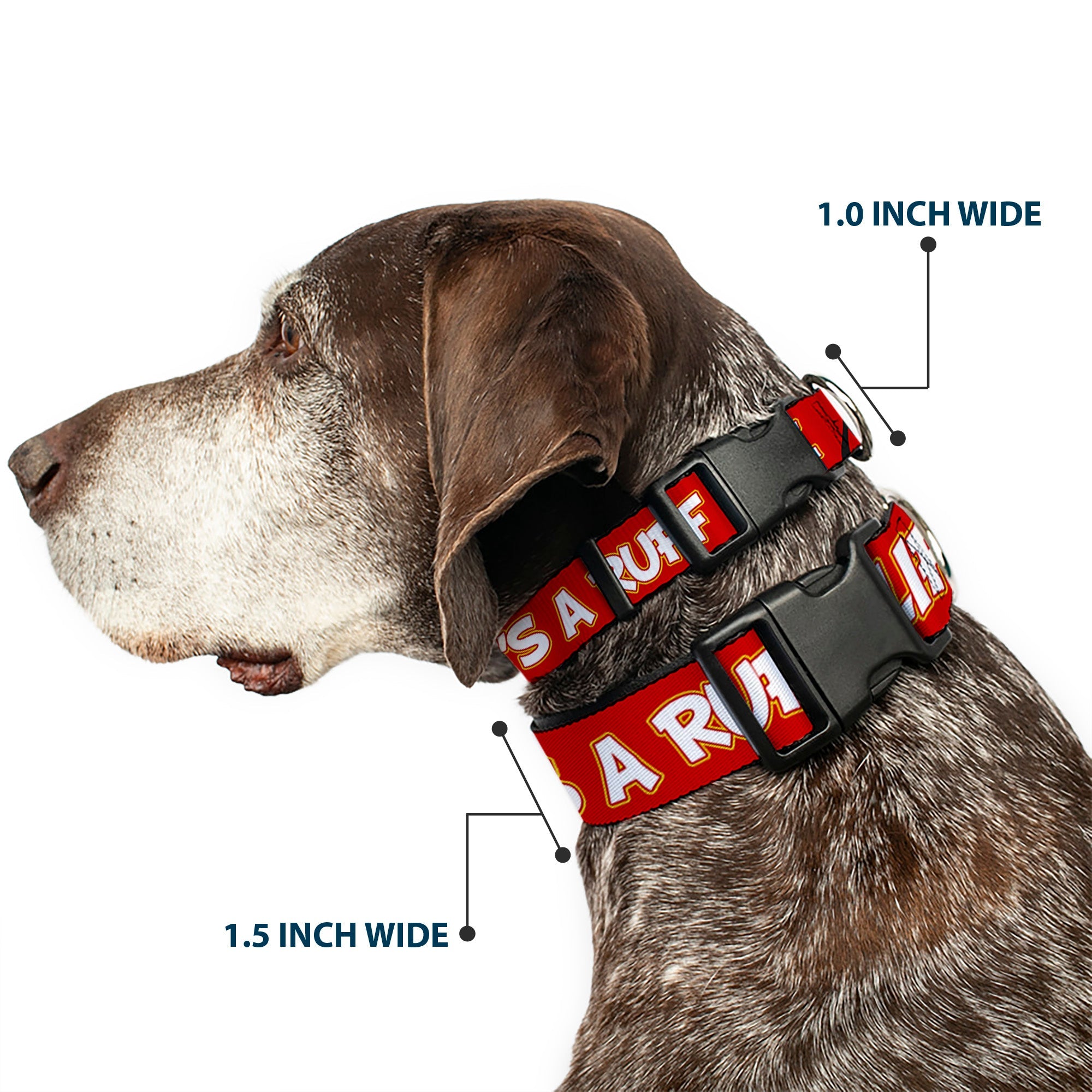 Plastic Clip Collar - Pluto 2-Pose ITS A RUFF LIFE Red/Yellow/White