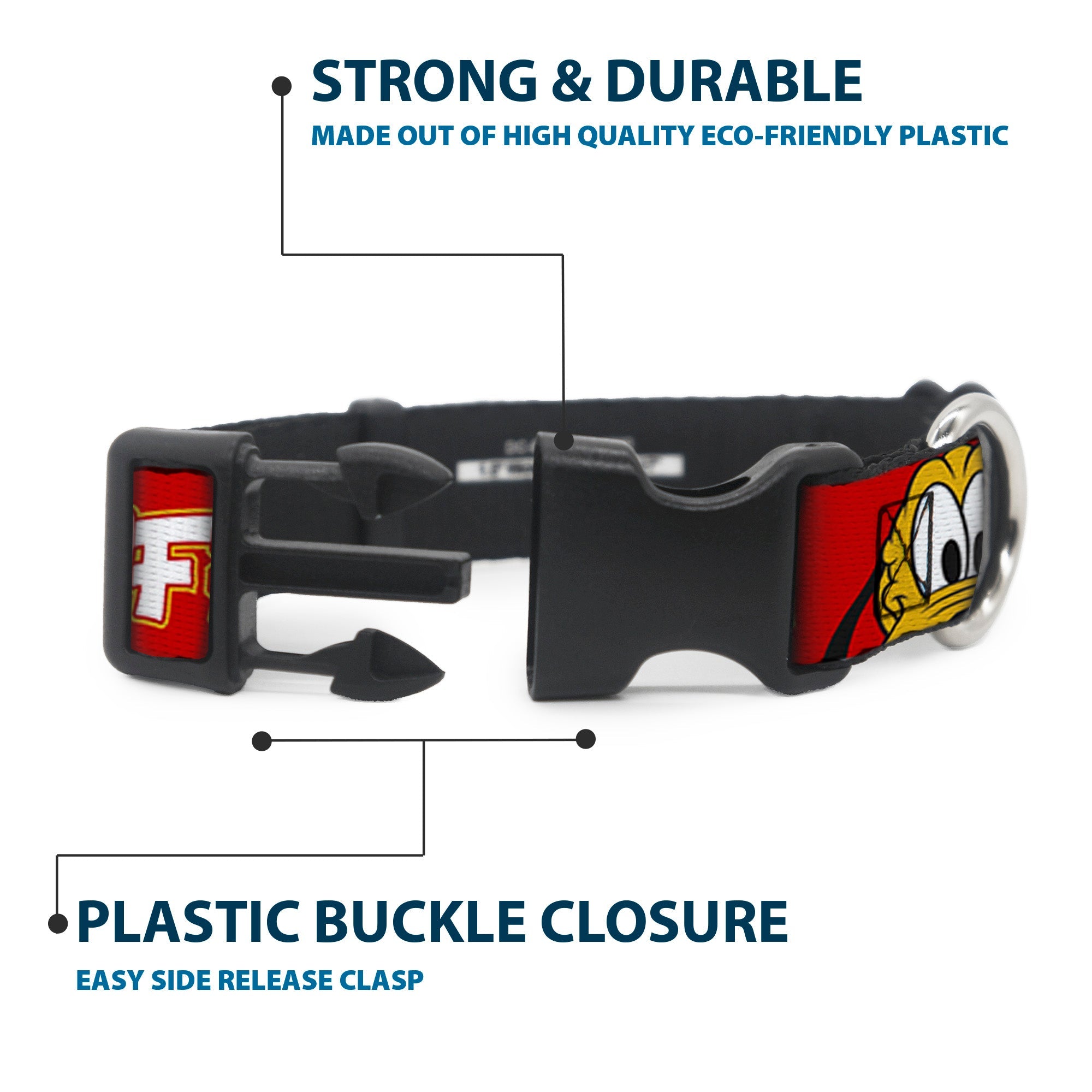 Plastic Clip Collar - Pluto 2-Pose ITS A RUFF LIFE Red/Yellow/White