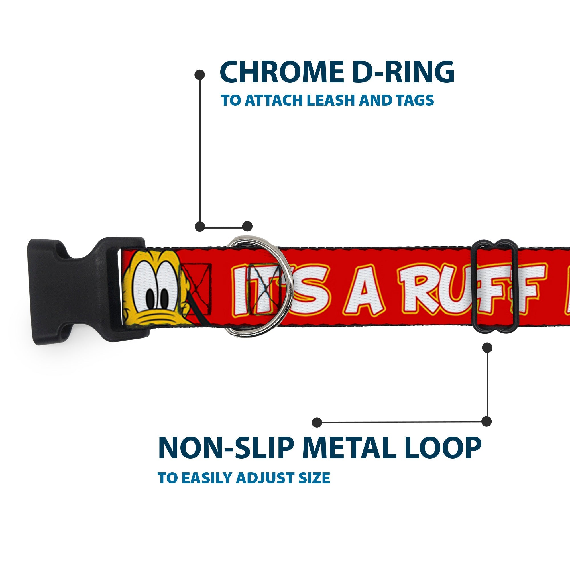 Plastic Clip Collar - Pluto 2-Pose ITS A RUFF LIFE Red/Yellow/White