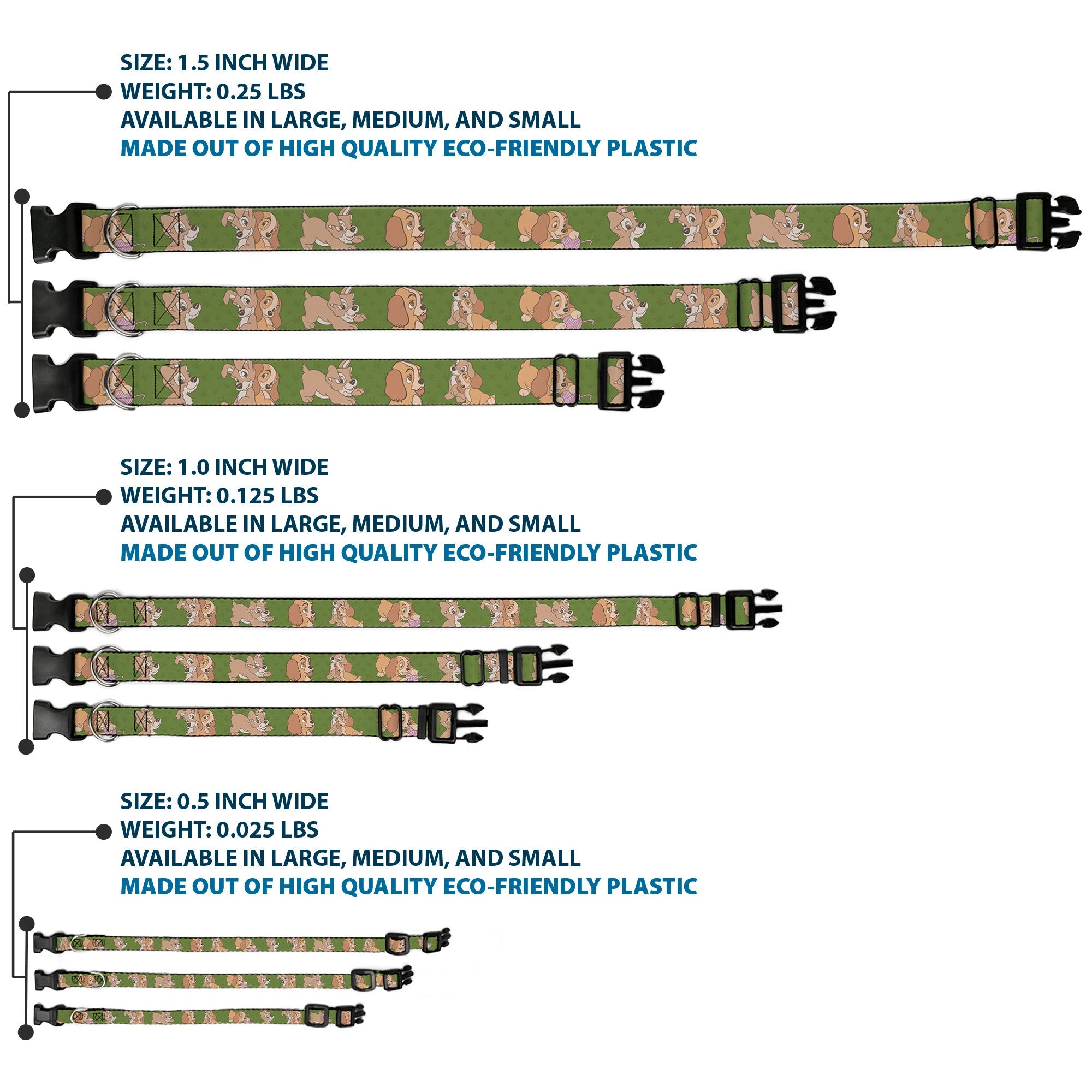 Plastic Clip Collar - Lady and Tramp 6-Poses Olive Green