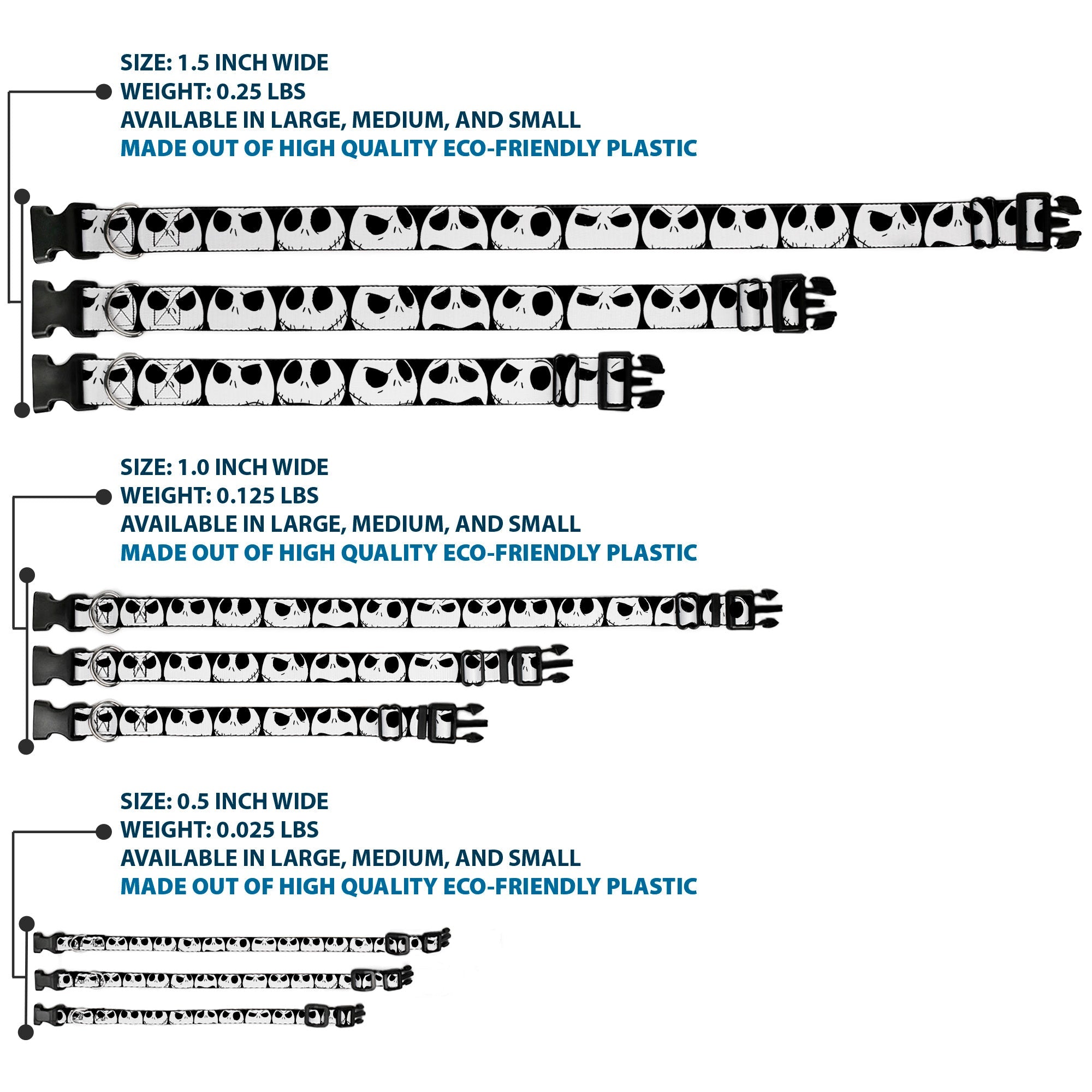 Plastic Clip Collar - Nightmare Before Christmas 7-Jack Expressions CLOSE-UP Black/White