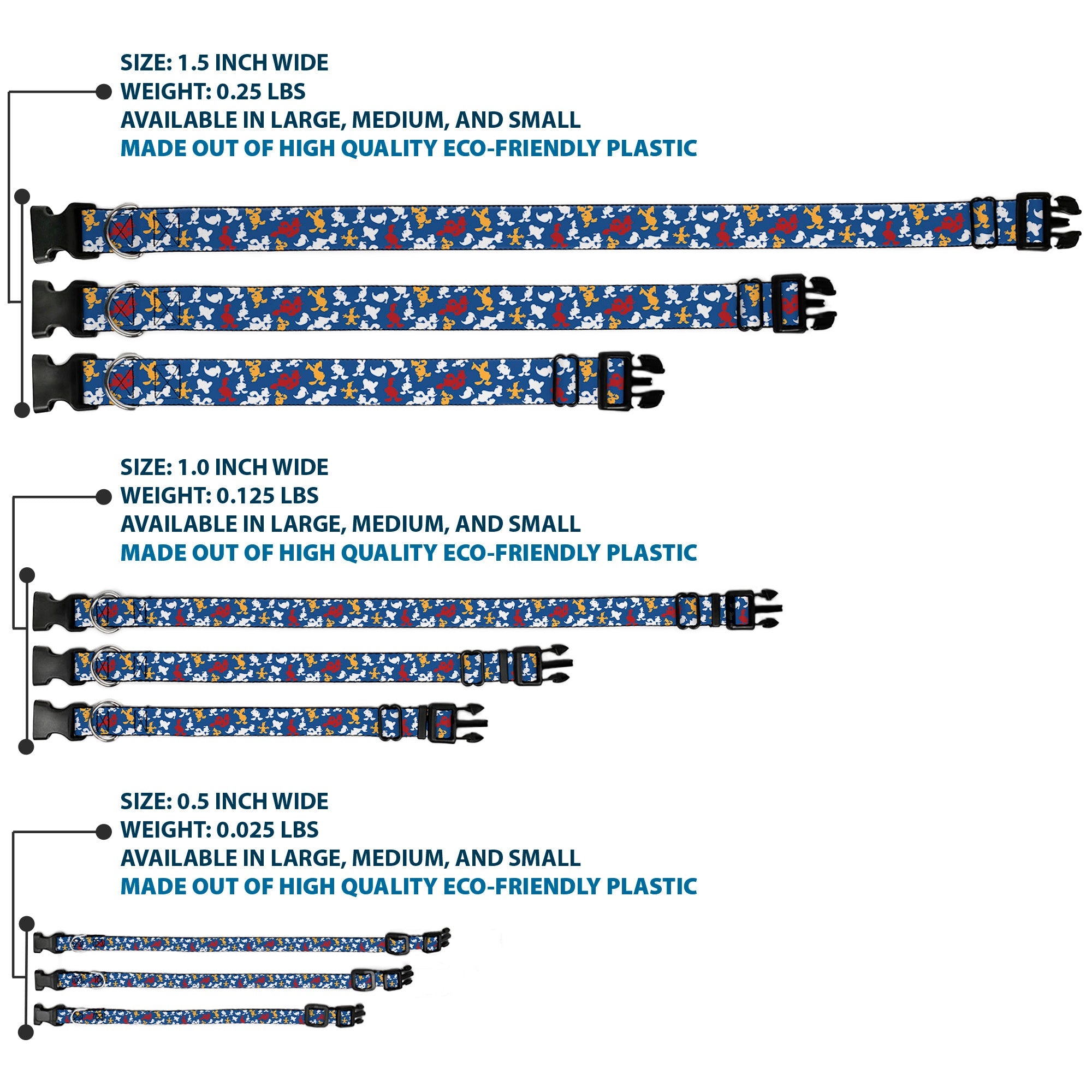 Plastic Clip Collar - Donald Duck Face/Poses Scattered Blue/White/Red/Yellow