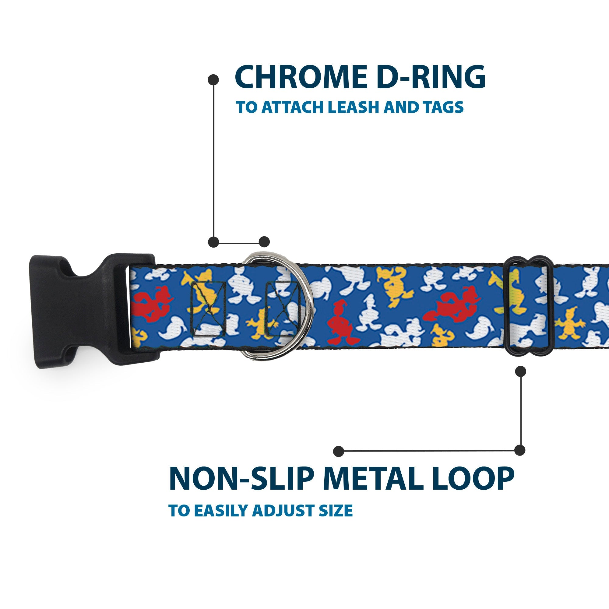 Plastic Clip Collar - Donald Duck Face/Poses Scattered Blue/White/Red/Yellow