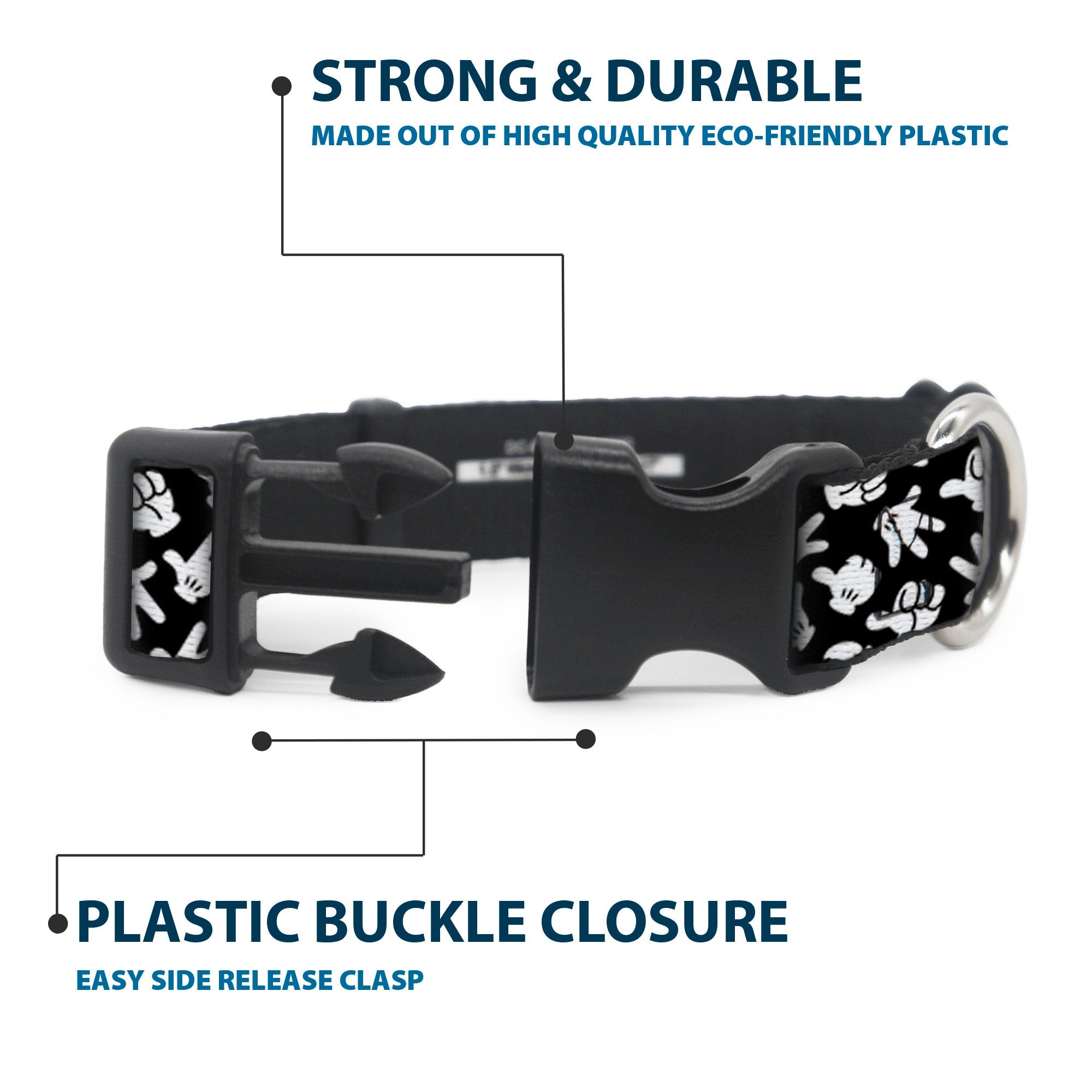 Plastic Clip Collar - Mickey Mouse Hand Gestures2 Scattered Black/White