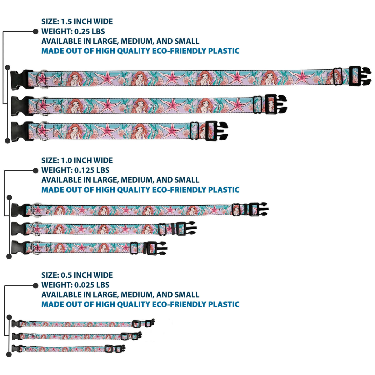 Plastic Clip Collar - The Little Mermaid Ariel Sketch4 Pose/Shells/Kelp Blues/Pinks