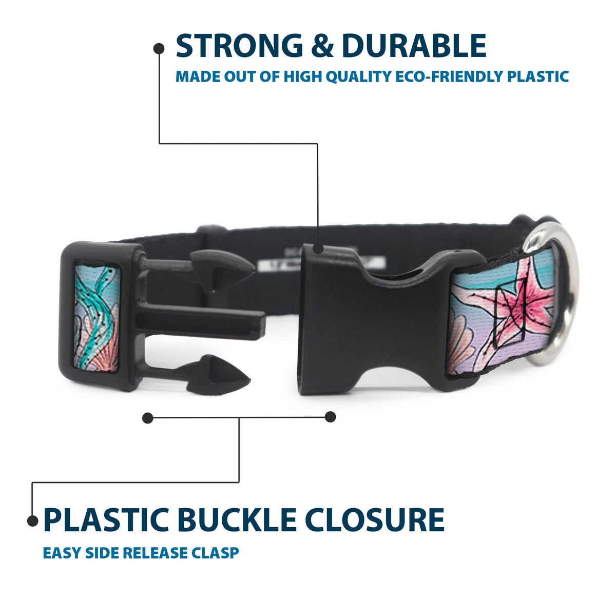 Plastic Clip Collar - The Little Mermaid Ariel Sketch4 Pose/Shells/Kelp Blues/Pinks