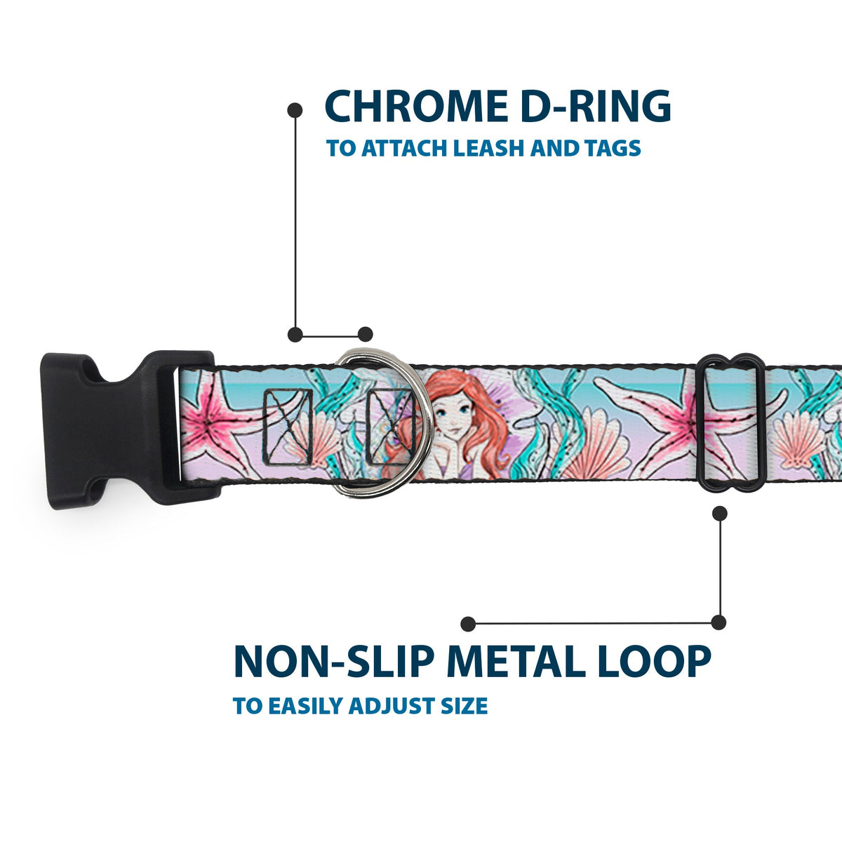 Plastic Clip Collar - The Little Mermaid Ariel Sketch4 Pose/Shells/Kelp Blues/Pinks