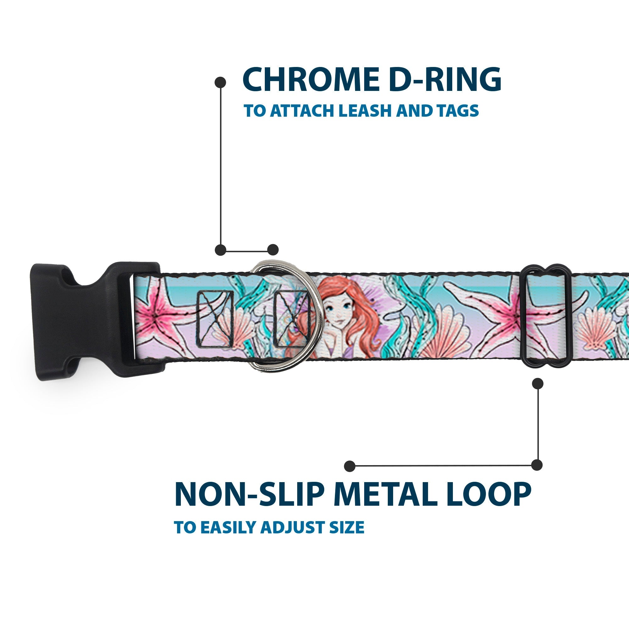 Plastic Clip Collar - The Little Mermaid Ariel Sketch4 Pose/Shells/Kelp Blues/Pinks
