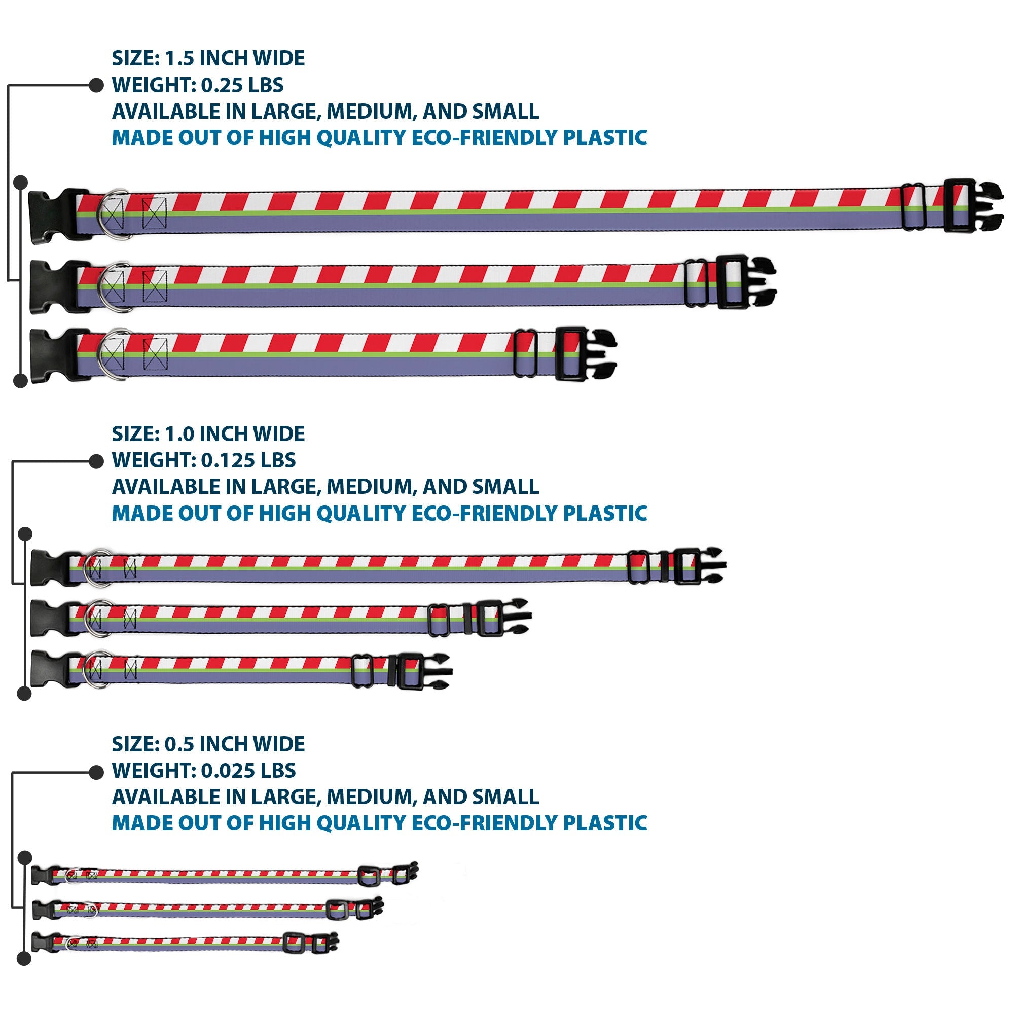 Plastic Clip Collar - Toy Story Buzz Lightyear Bounding Striping Red/White/Green/Purple