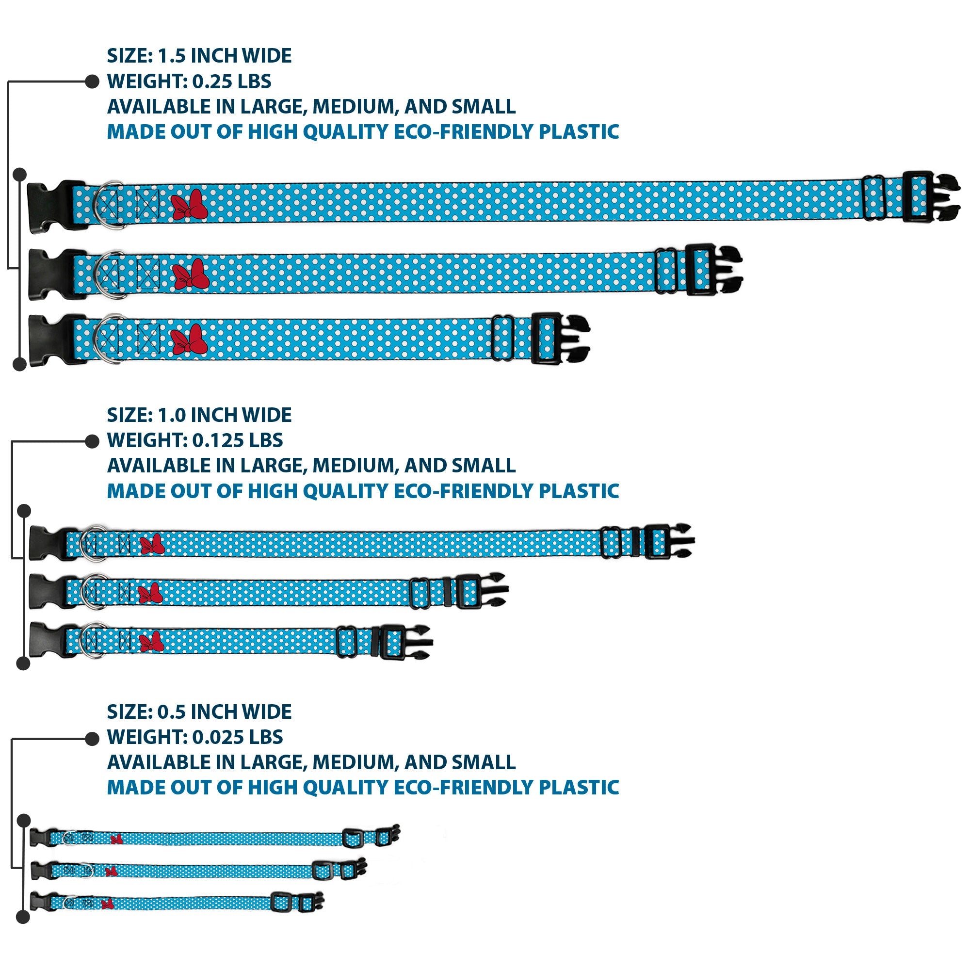 Plastic Clip Collar - Minnie Mouse Dots Blue/Black/White