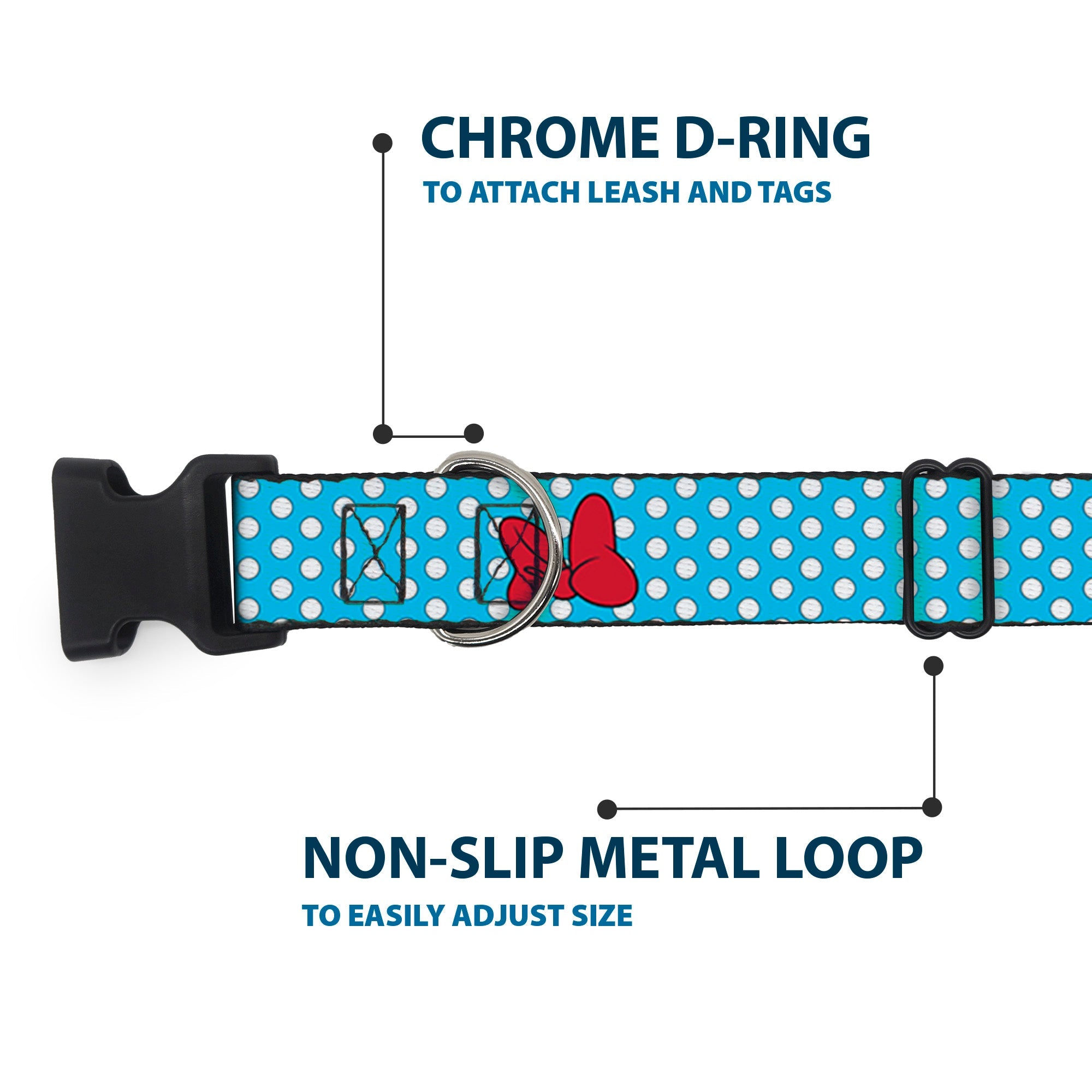 Plastic Clip Collar - Minnie Mouse Dots Blue/Black/White
