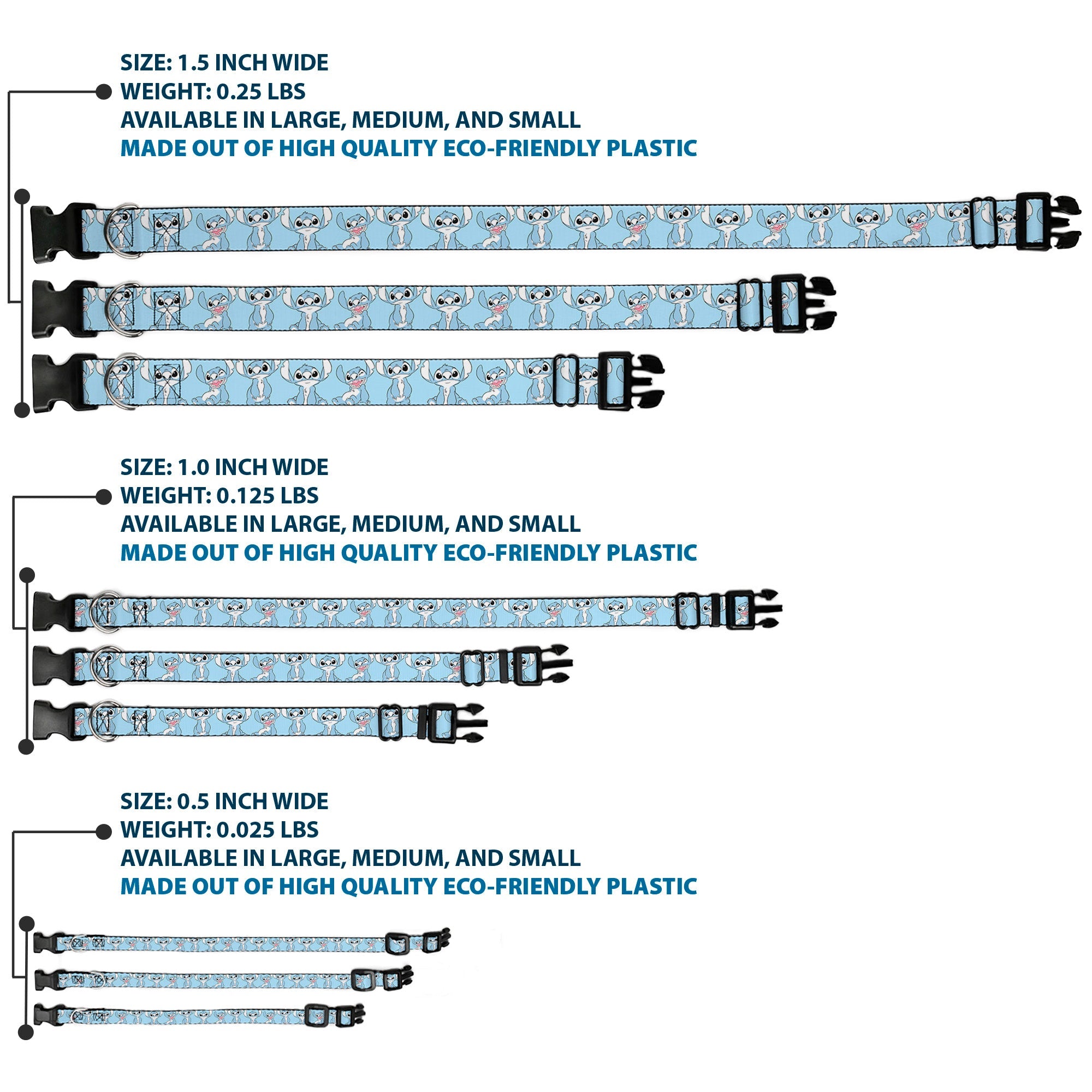 Plastic Clip Collar - Stitch 3-Poses Sky Blue/Black/White