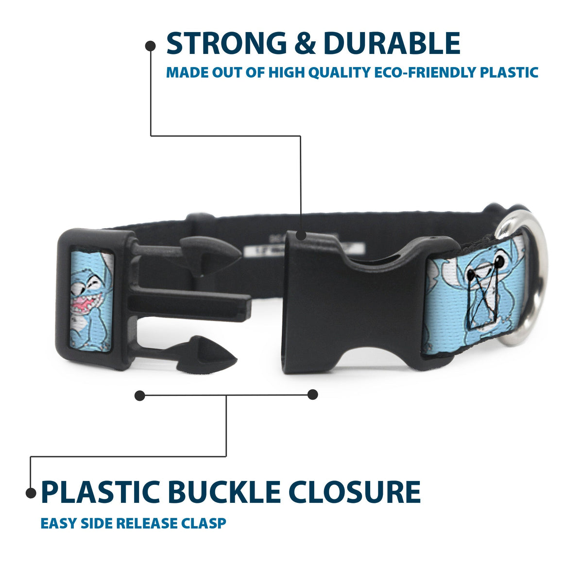 Plastic Clip Collar - Stitch 3-Poses Sky Blue/Black/White