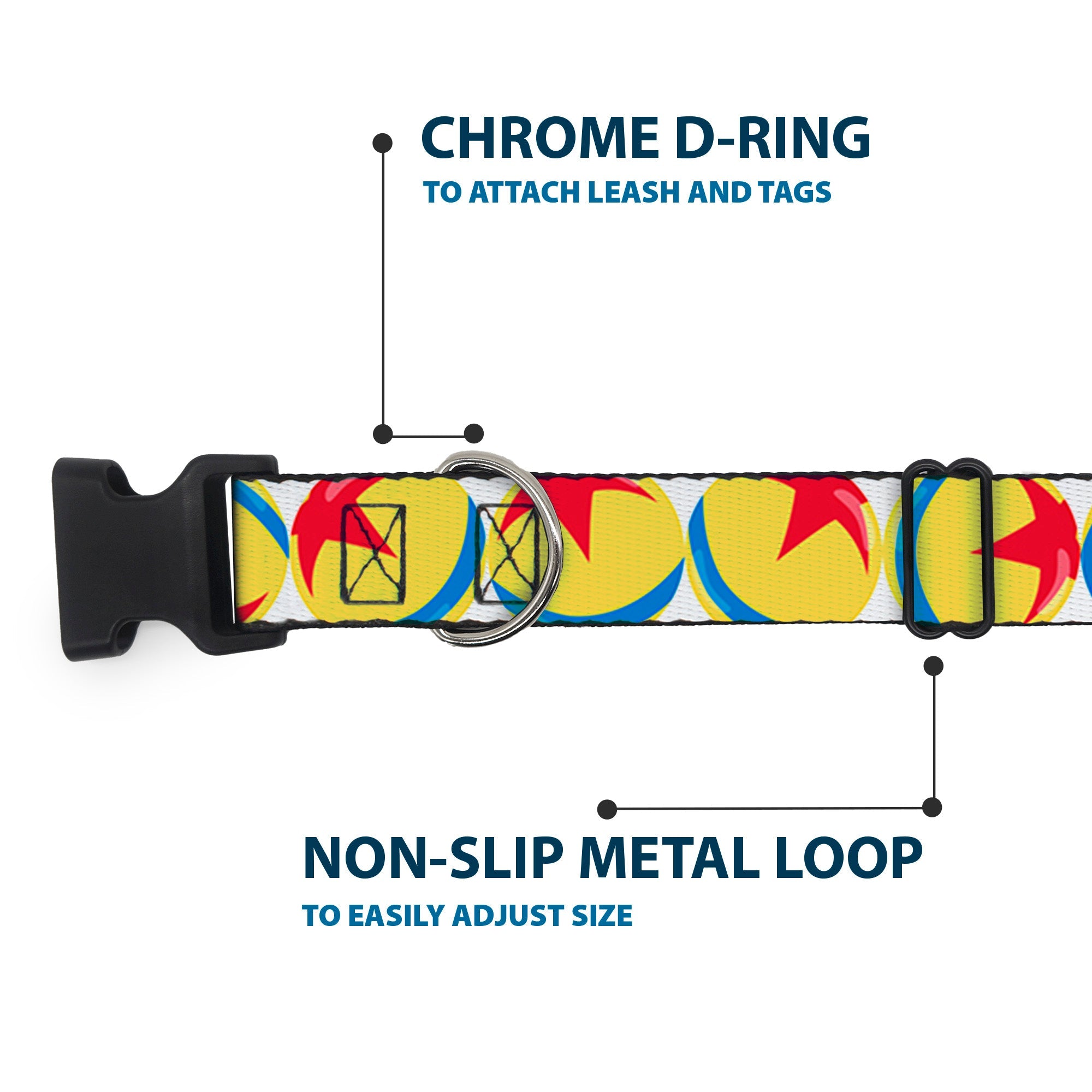 Plastic Clip Collar - Disney Pixar Luxo Ball Repeat White/Yellow/Blue/Red