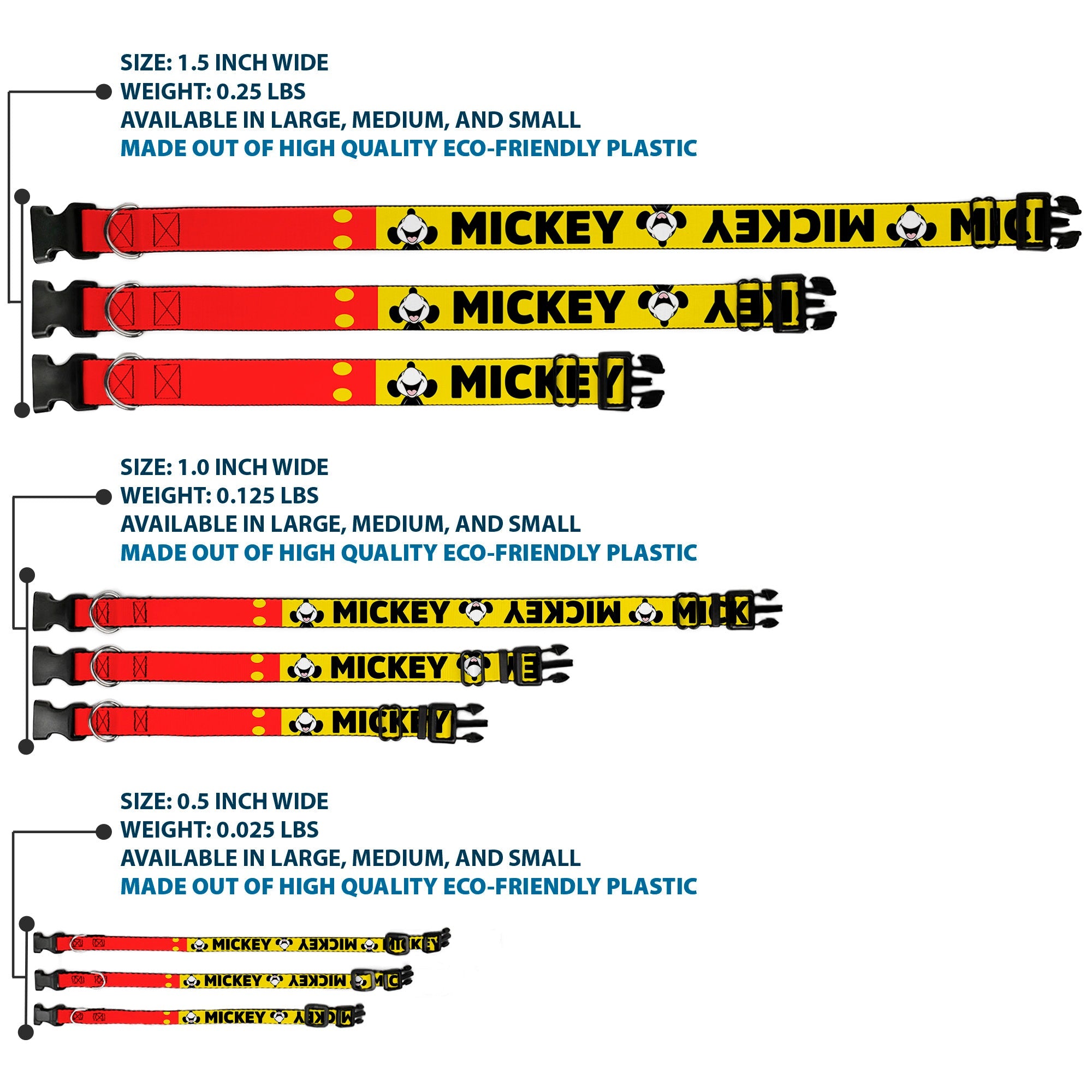 Plastic Clip Collar - MICKEY Smiling Up Pose Flip/Buttons Yellow/Black/Red