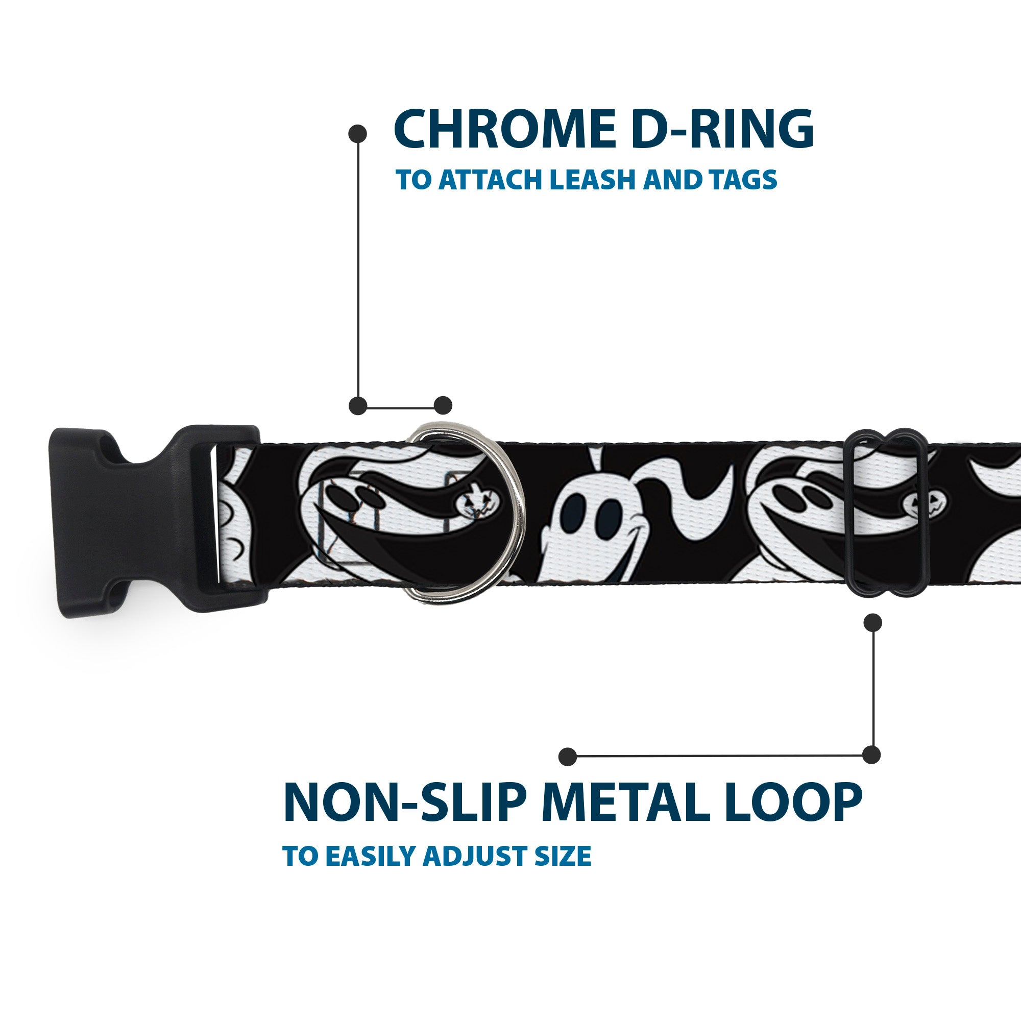 Plastic Clip Collar - Nightmare Before Christmas Zero Expressions Black/White