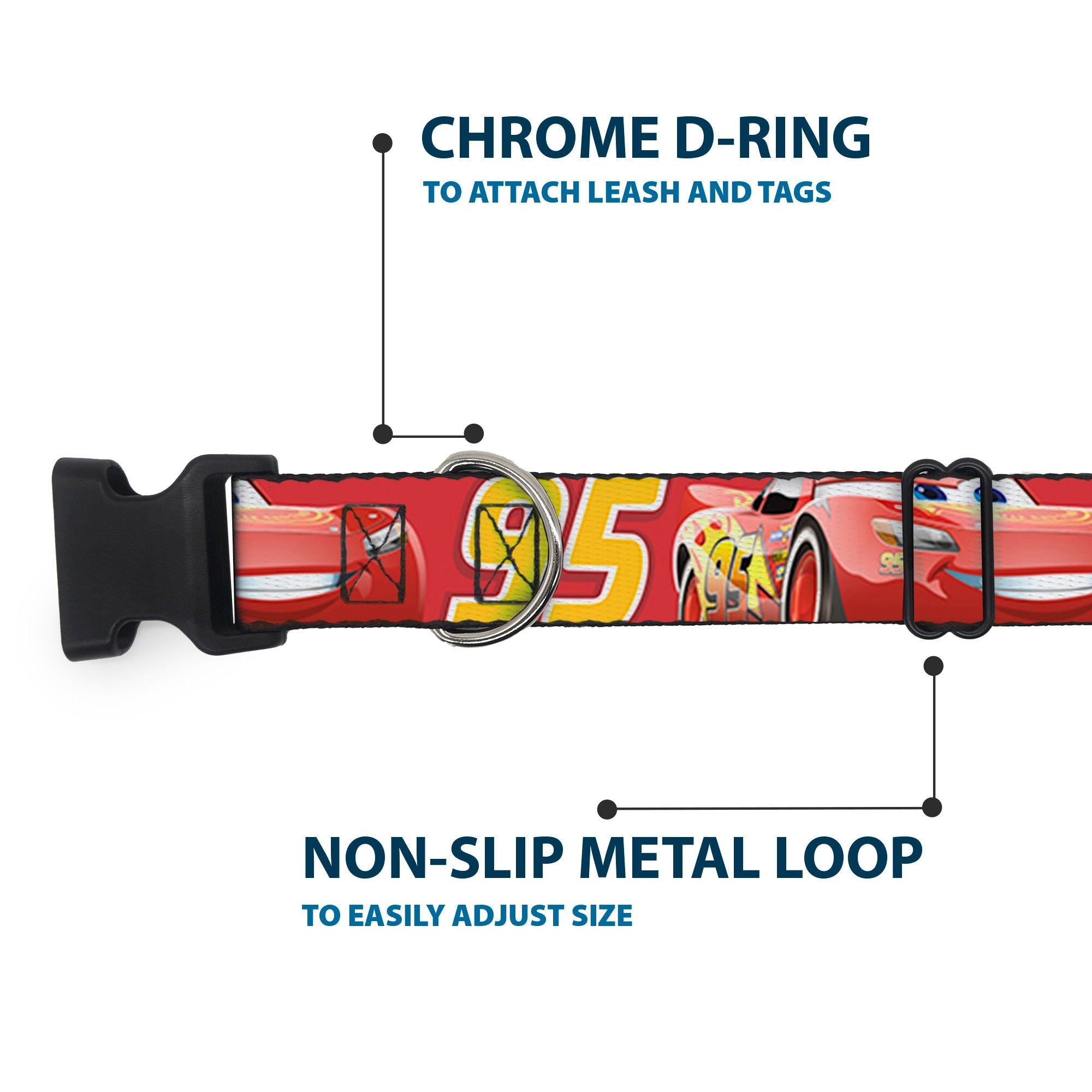 Plastic Clip Collar - Cars Lightning McQueen Smiling Pose/95 Reds/White/Orange